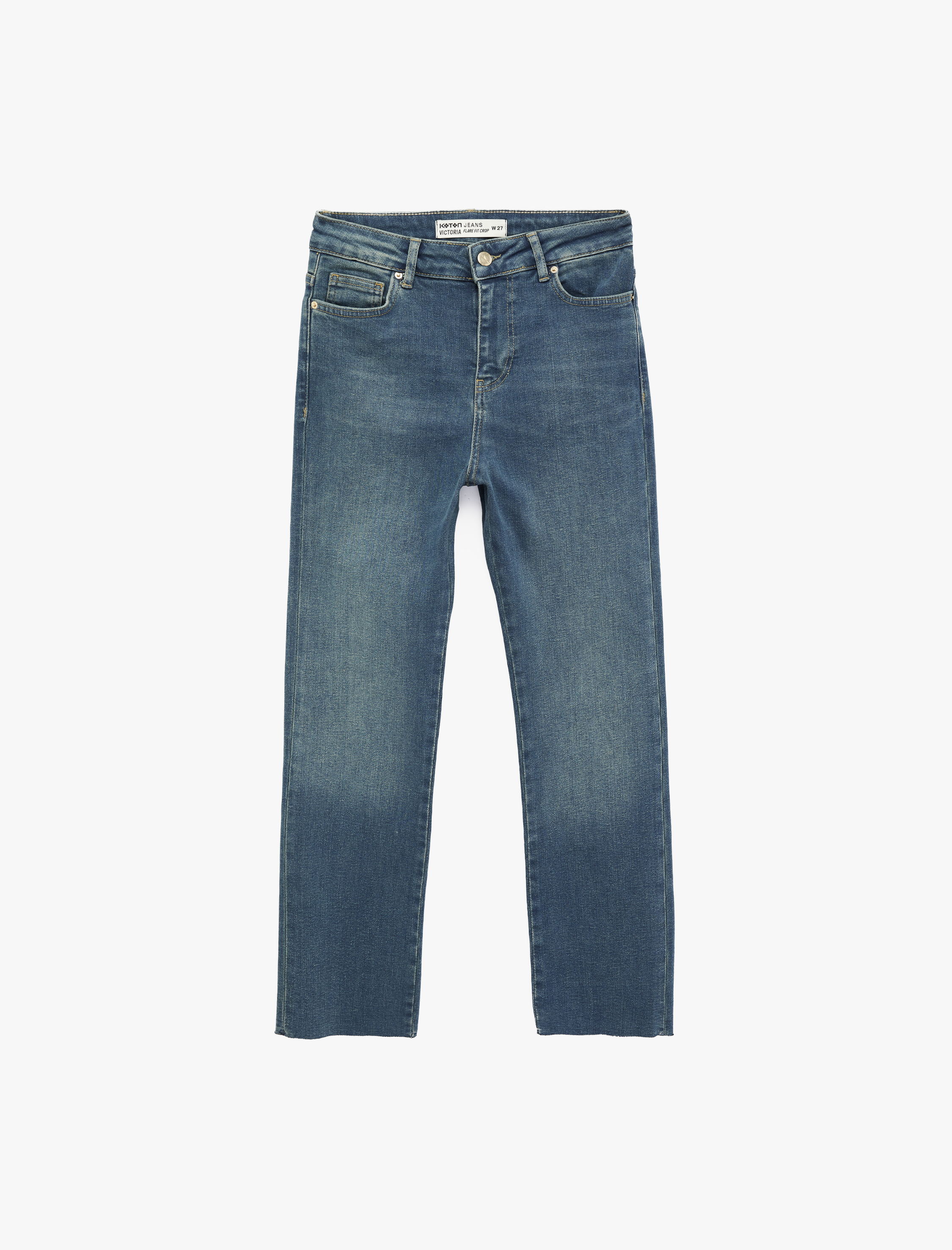   Normal Bel Dar Kesim Düğmeli Pamuklu İspanyol Paça Denim Pantolon - Flare Jeans