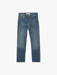 Normal Bel Dar Kesim Düğmeli Pamuklu İspanyol Paça Denim Pantolon - Flare Jeans