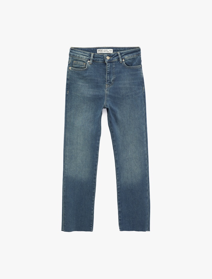  Normal Bel Dar Kesim Düğmeli Pamuklu İspanyol Paça Denim Pantolon - Flare Jeans