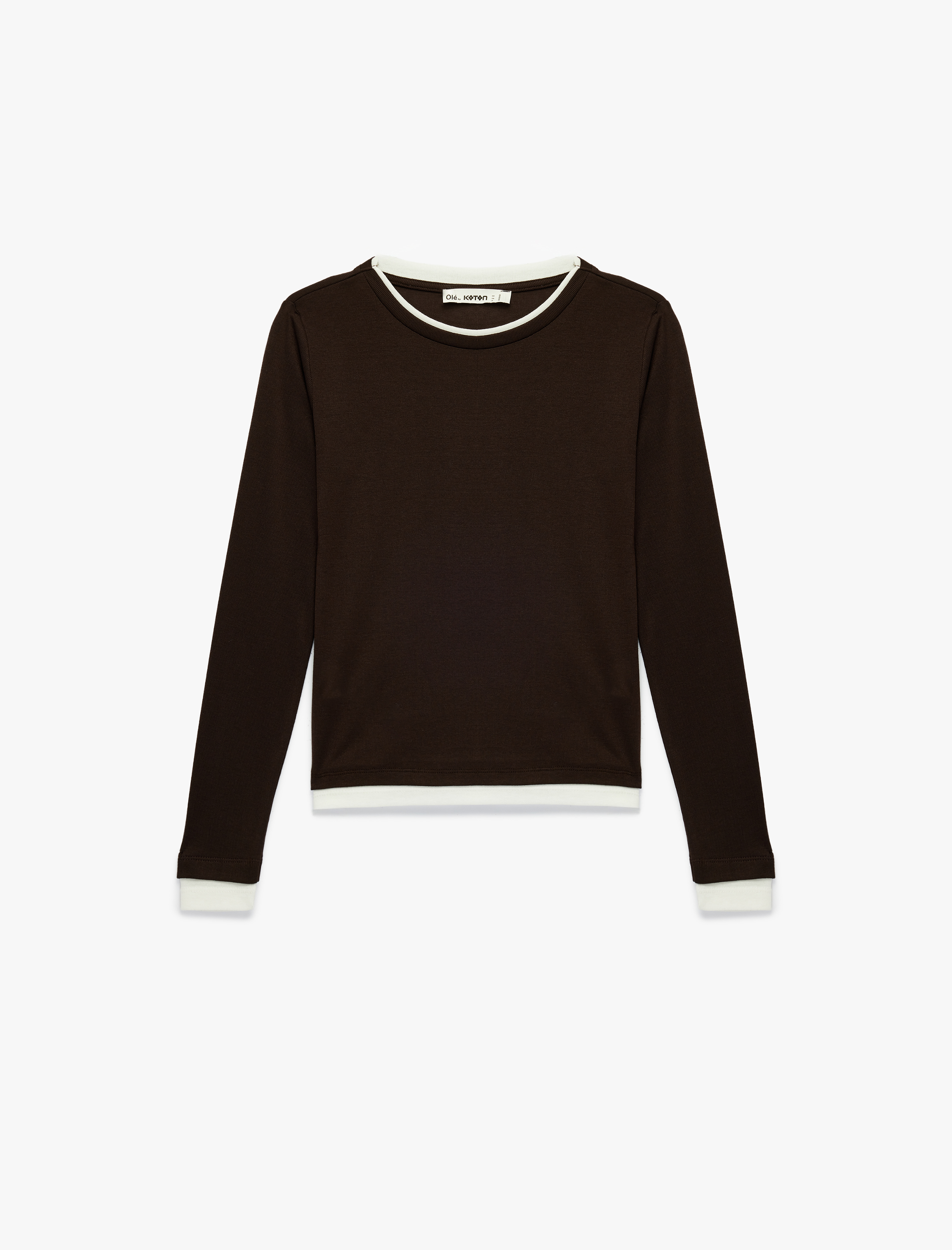   Viskon Karışımlı Slim Fit Biyeli Bisiklet Yaka Uzun Kollu Tişört