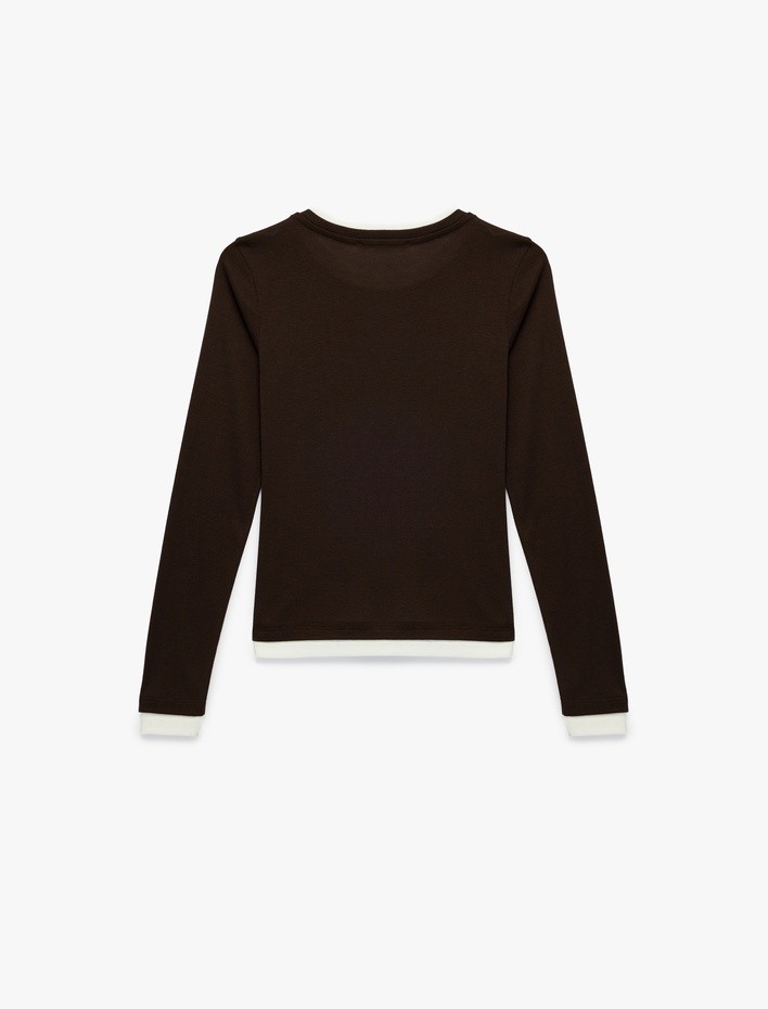  Viskon Karışımlı Slim Fit Biyeli Bisiklet Yaka Uzun Kollu Tişört