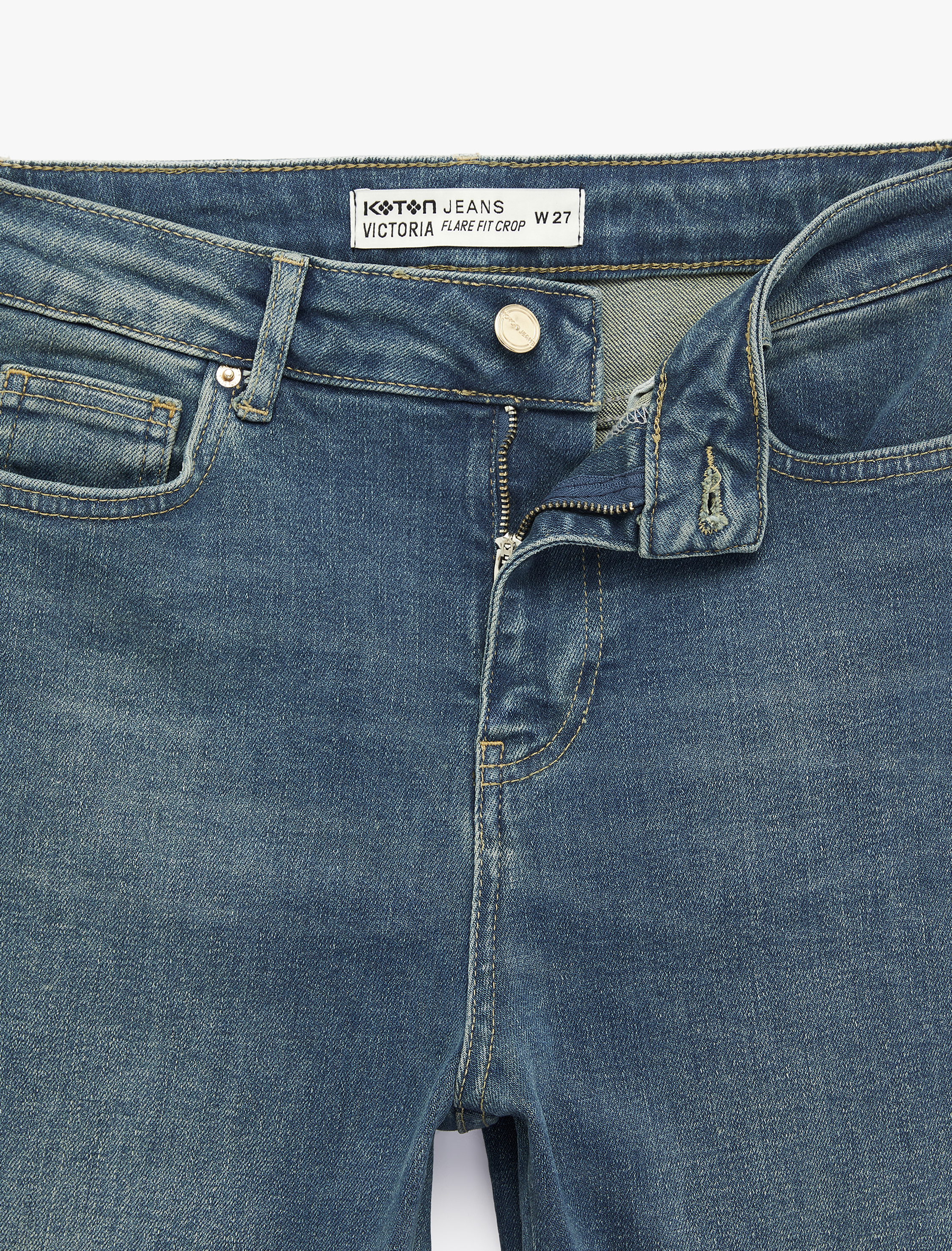   Normal Bel Dar Kesim Düğmeli Pamuklu İspanyol Paça Denim Pantolon - Flare Jeans