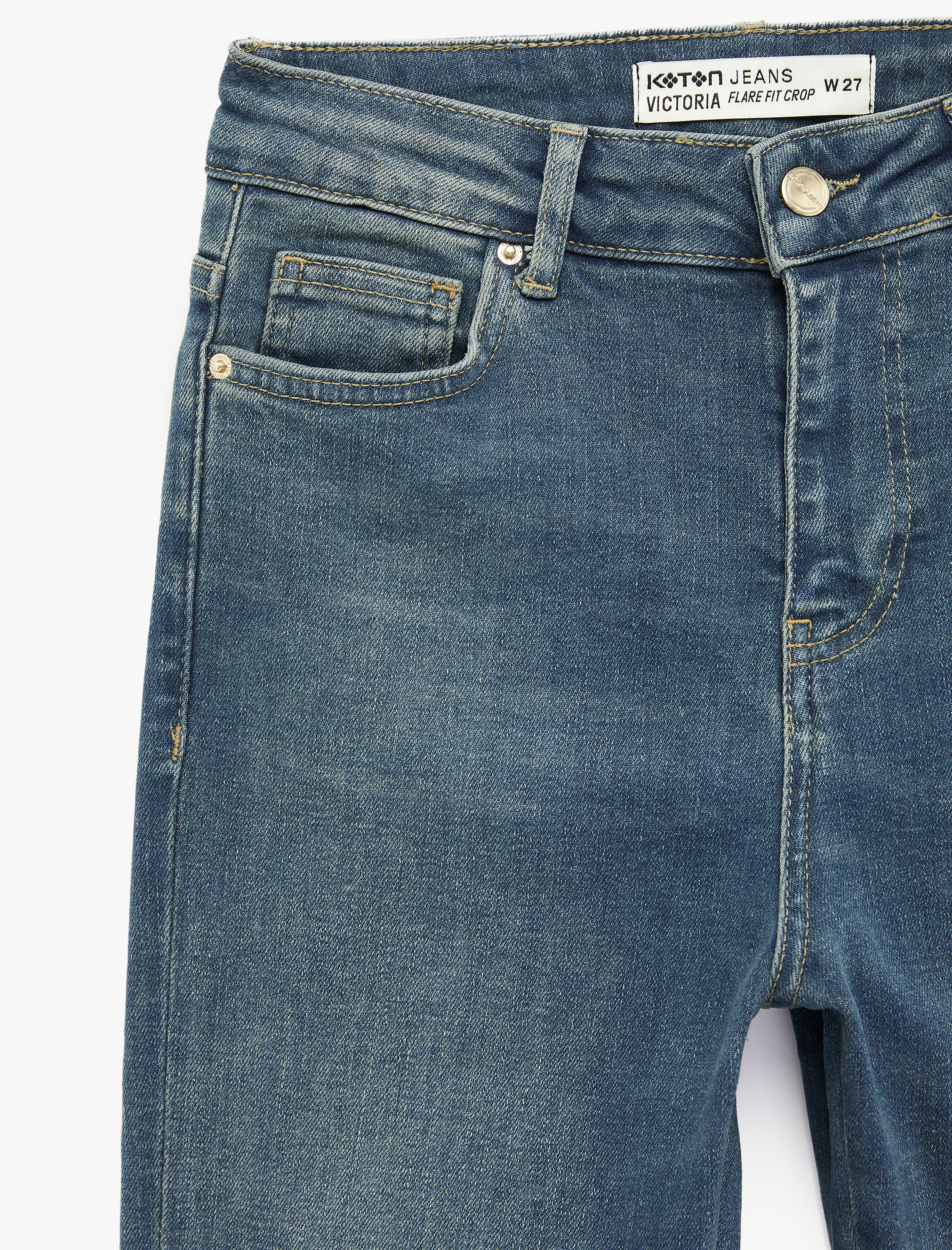   Normal Bel Dar Kesim Düğmeli Pamuklu İspanyol Paça Denim Pantolon - Flare Jeans