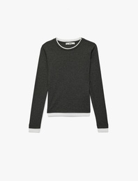 Viskon Karışımlı Slim Fit Biyeli Bisiklet Yaka Uzun Kollu Tişört