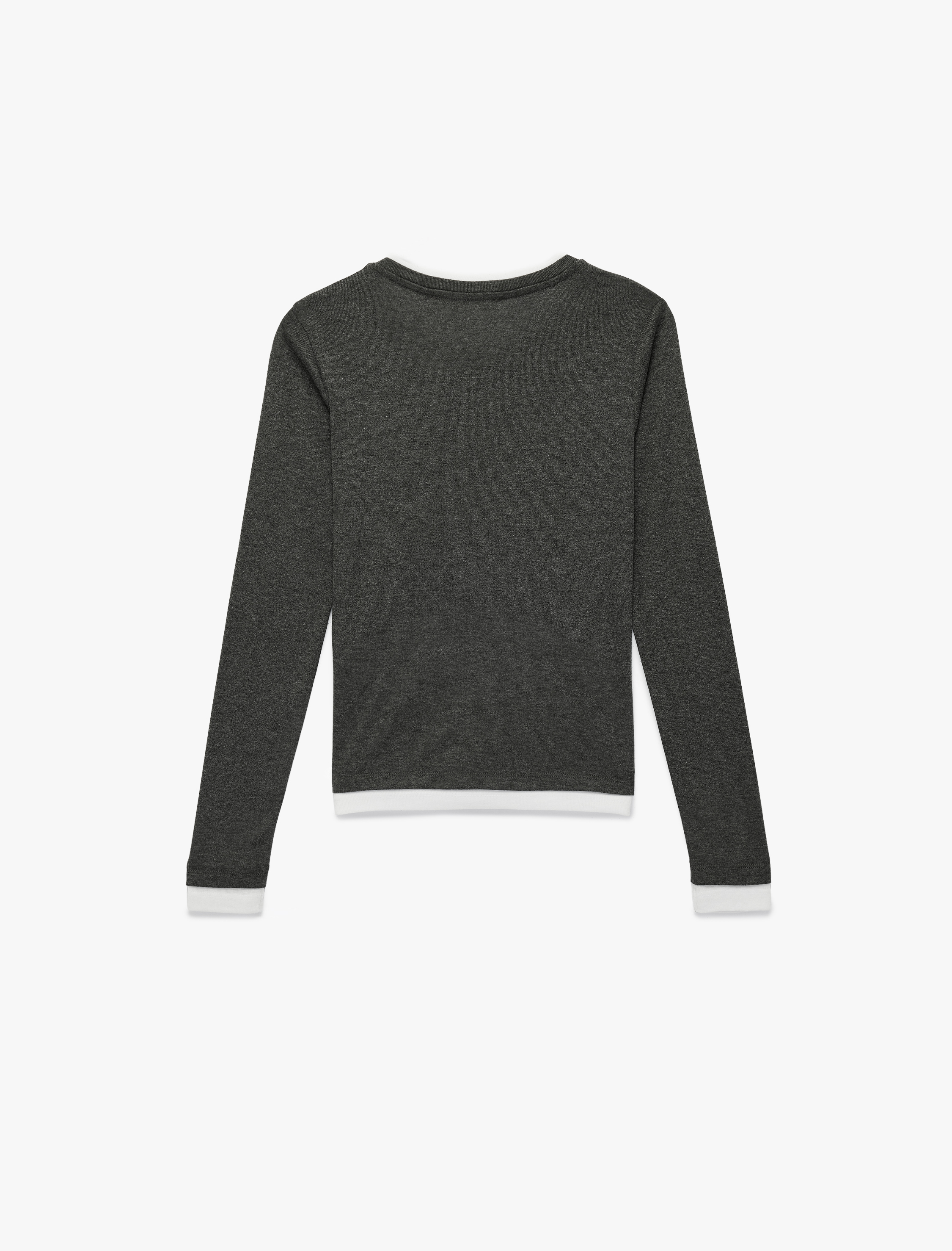   Viskon Karışımlı Slim Fit Biyeli Bisiklet Yaka Uzun Kollu Tişört