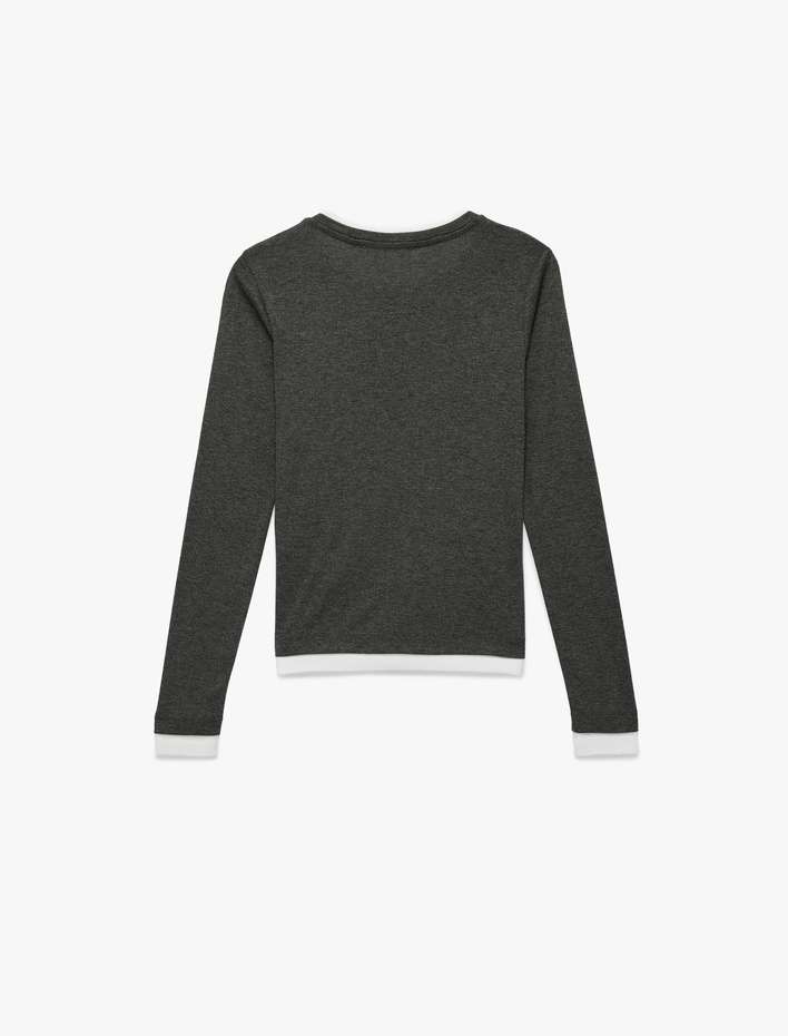  Viskon Karışımlı Slim Fit Biyeli Bisiklet Yaka Uzun Kollu Tişört