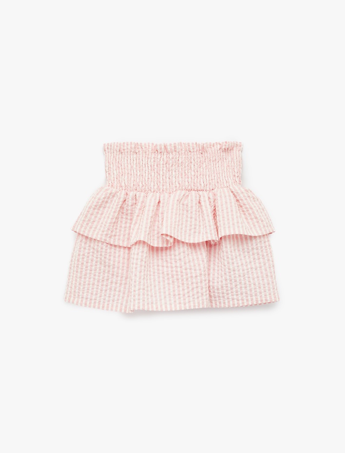 Kız Bebek Gipeli Yüksek Bel Katlı Pileli Çizgili Etek