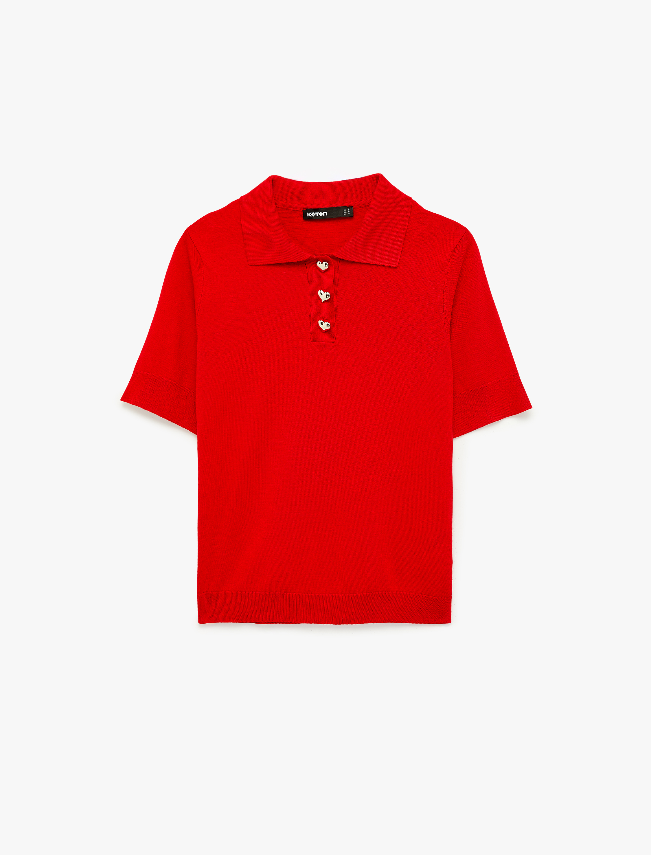   Kısa Kollu Kalp Düğme Detaylı Polo Yaka Triko Tişört