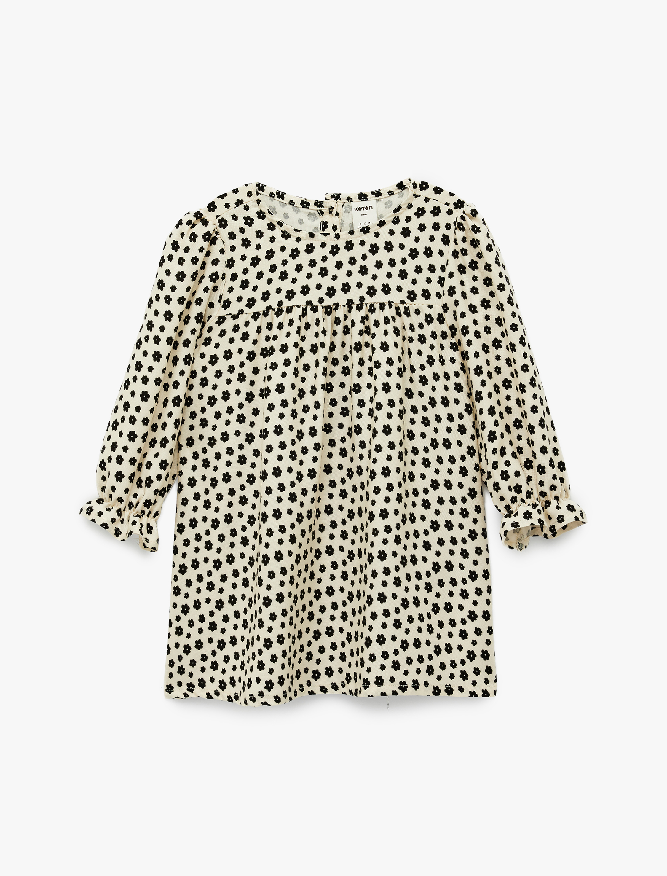  Kız Bebek Uzun Kollu Bisiklet Yaka Çiçek Desenli Viskon Elbise