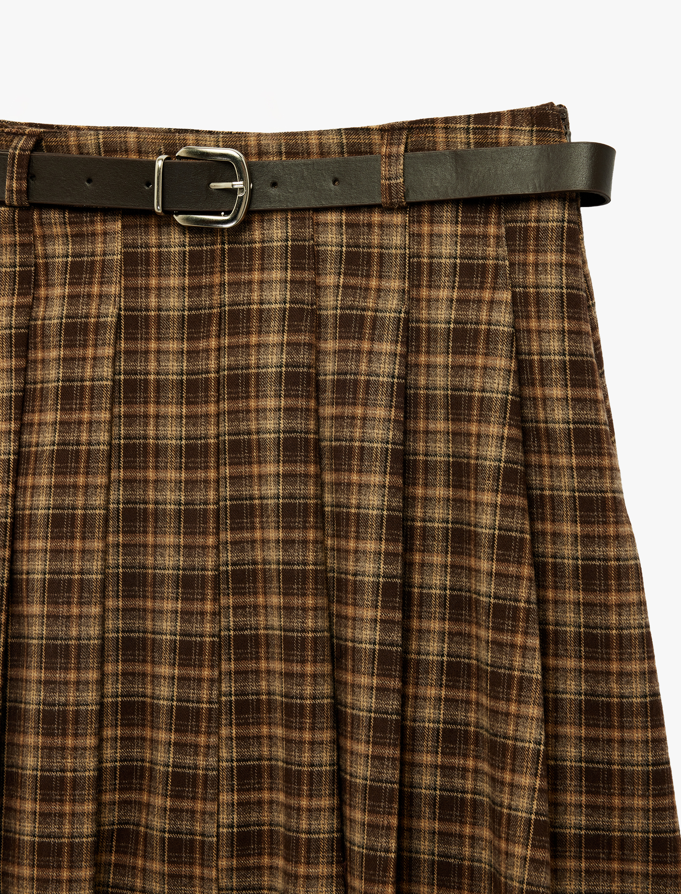   Kemer Detaylı Ekoseli Mini Şort Etek