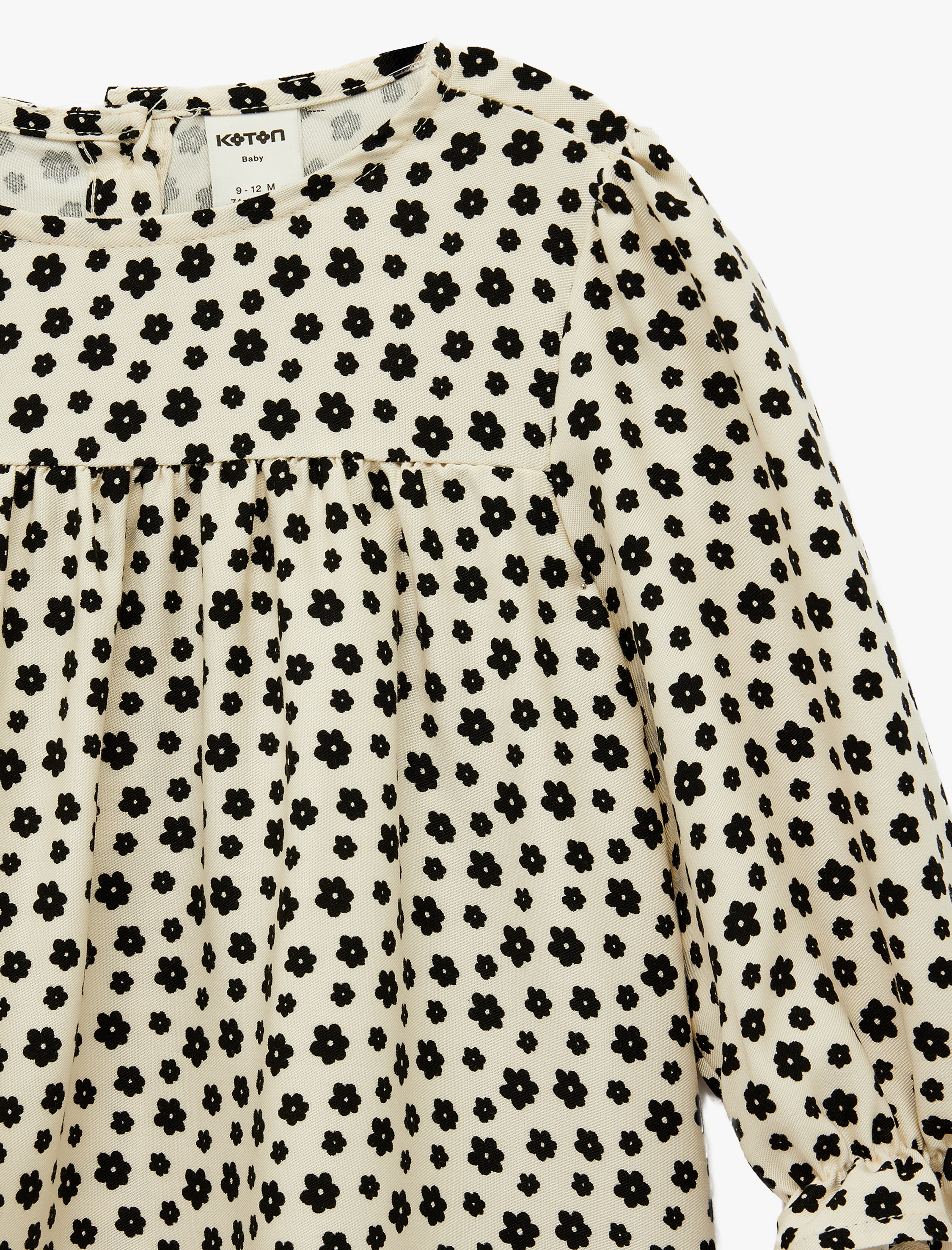  Kız Bebek Uzun Kollu Bisiklet Yaka Çiçek Desenli Viskon Elbise