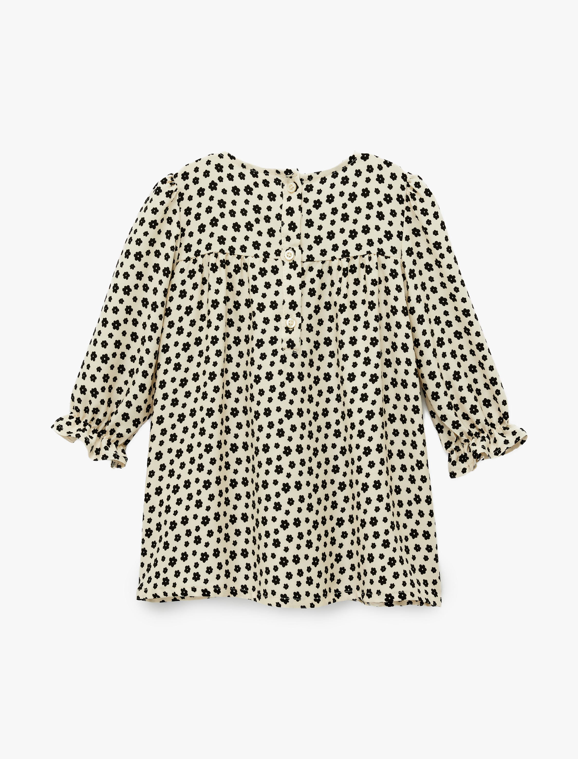  Kız Bebek Uzun Kollu Bisiklet Yaka Çiçek Desenli Viskon Elbise