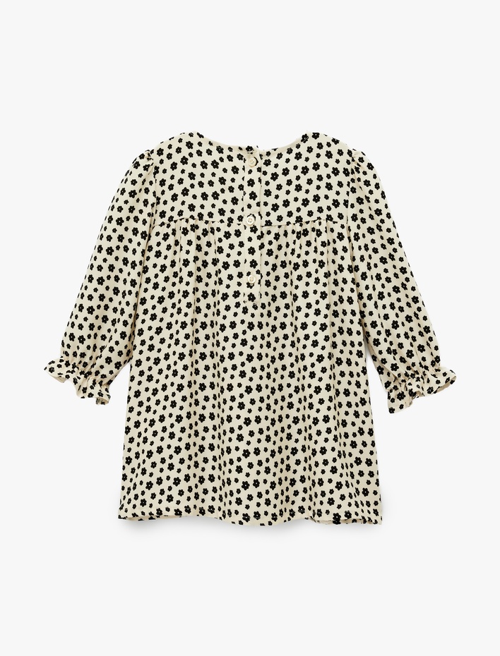 Kız Bebek Uzun Kollu Bisiklet Yaka Çiçek Desenli Viskon Elbise