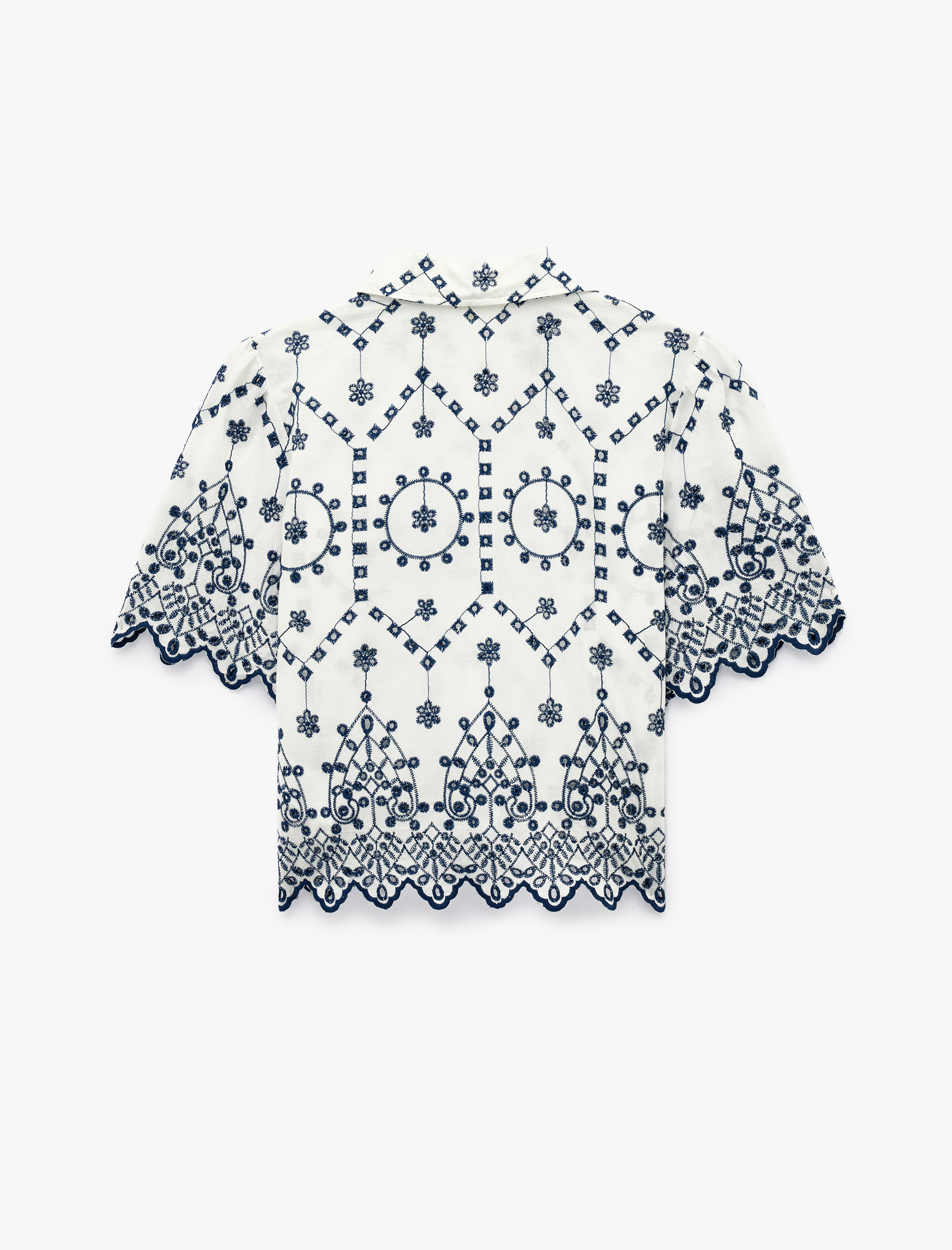 Regular Fit Pamuklu Kısa Kollu Desenli Brodeli Crop Gömlek - Görsel 4