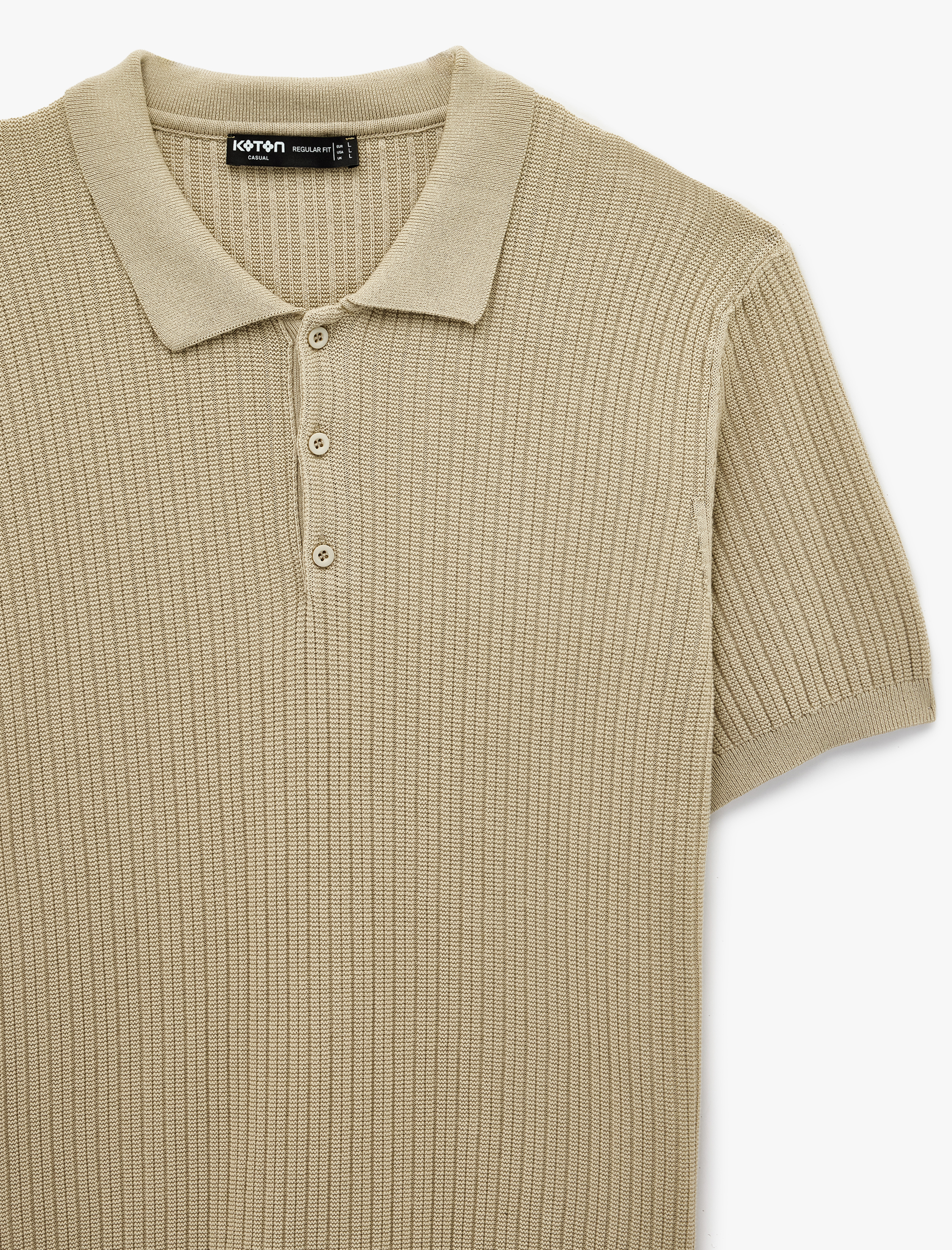   Regular Fit Dokulu Pamuklu Düğmeli Polo Yaka Kısa Kollu Triko Tişört