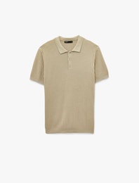 Regular Fit Dokulu Pamuklu Düğmeli Polo Yaka Kısa Kollu Triko Tişört