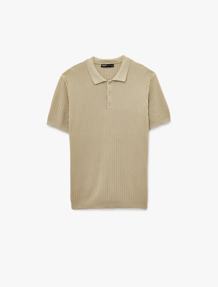  Regular Fit Dokulu Pamuklu Düğmeli Polo Yaka Kısa Kollu Triko Tişört