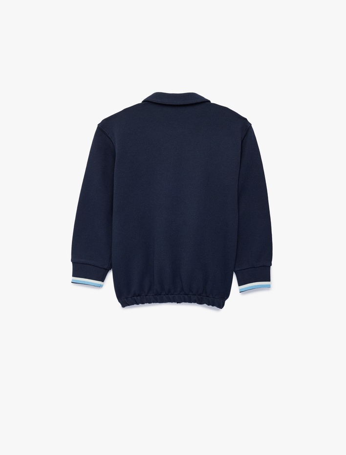 Erkek Bebek Pamuklu Cepli Uzun Kollu Oversize Polo Yaka Fermuarlı Sweatshirt