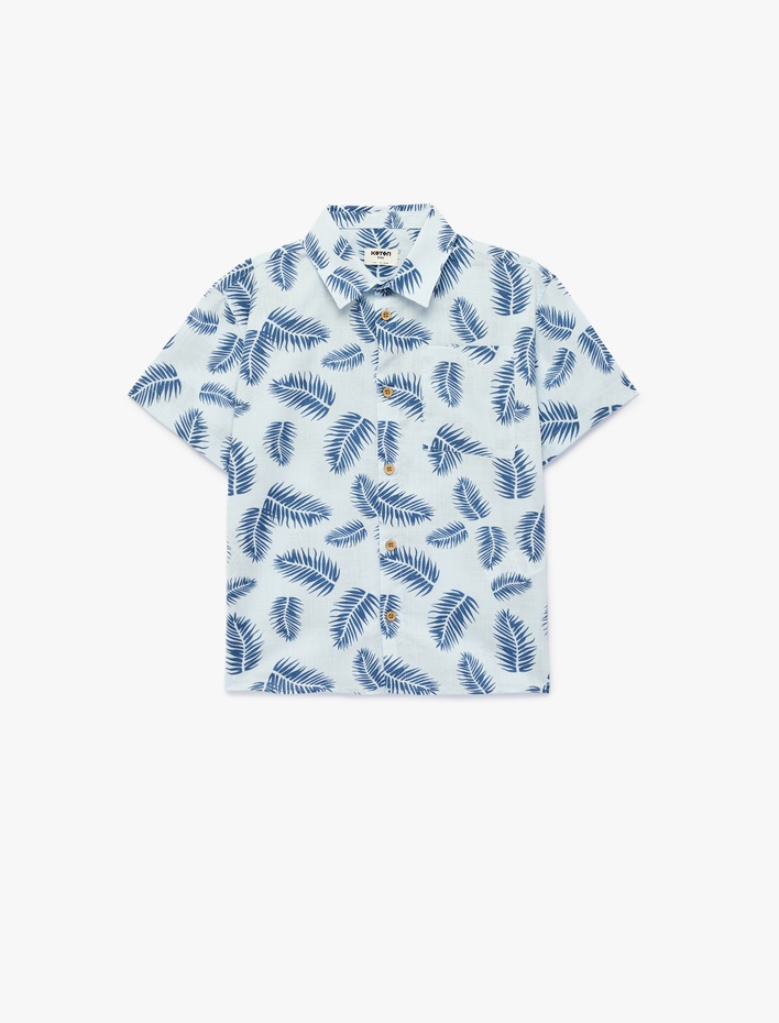 Erkek Çocuk Pamuklu Klasik Yaka Cepli Desenli Kısa Kollu Gömlek