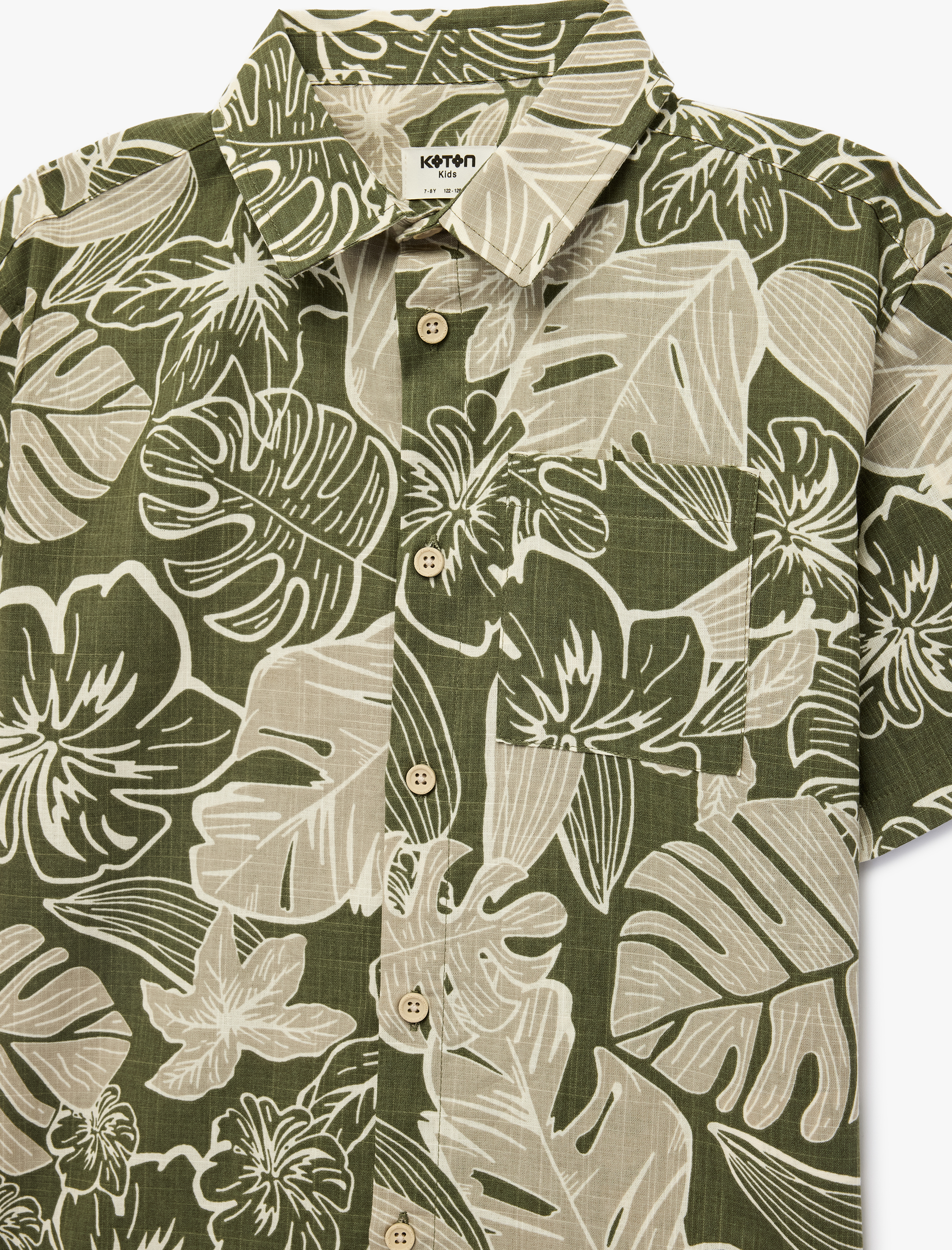  Erkek Çocuk Pamuklu Cepli Klasik Yaka Desenli Kısa Kollu Gömlek