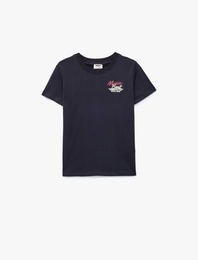 Baskılı Kısa Kollu Bisiklet Yaka Pamuklu Tişört