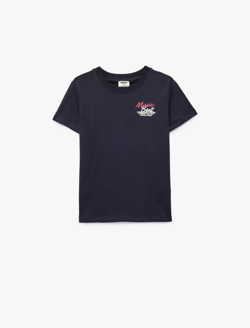 Koton Baskılı Kısa Kollu Bisiklet Yaka Pamuklu T-Shirt