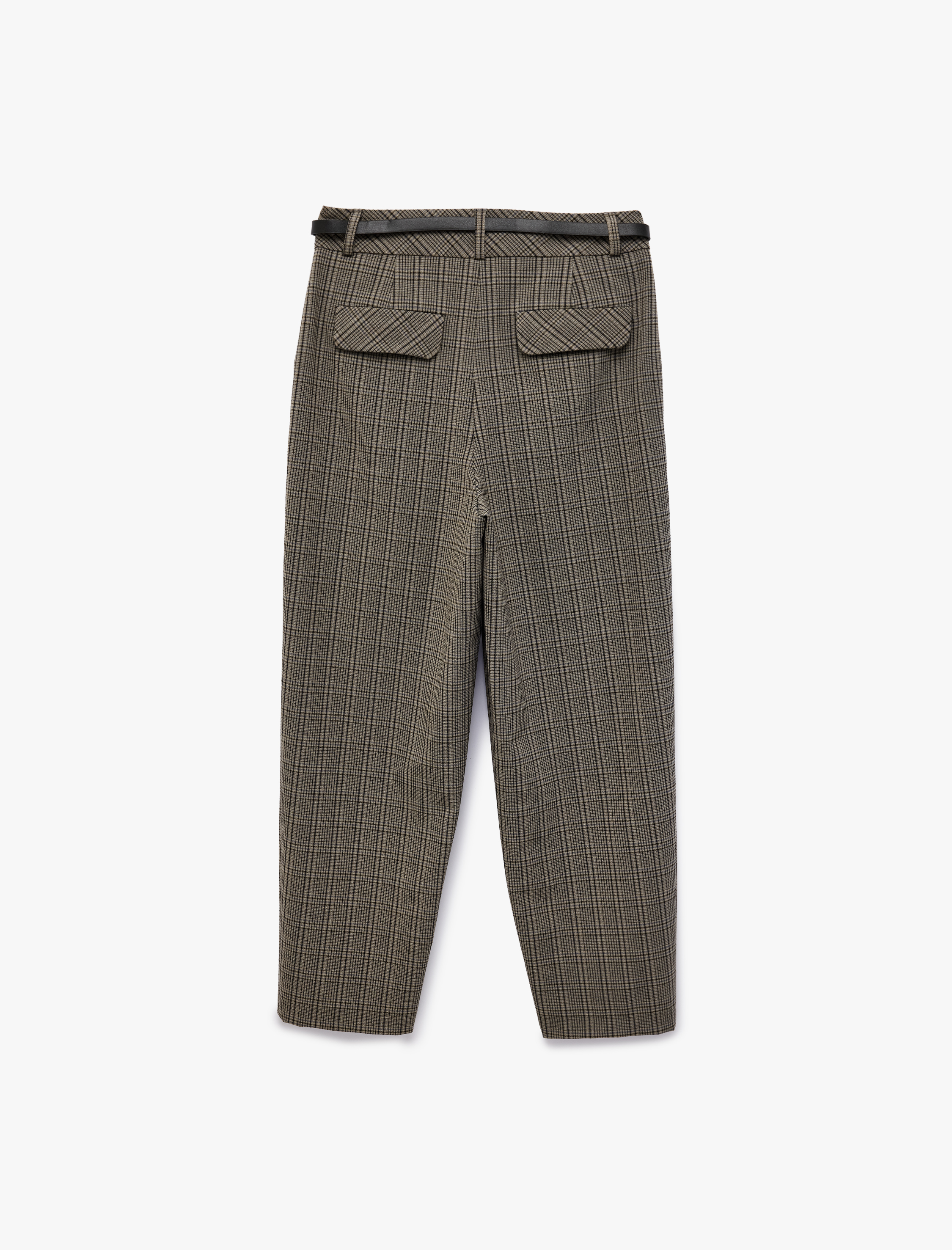   Kemer Detaylı Cepli Yüksek Bel Ekoseli Cigarette Pantolon