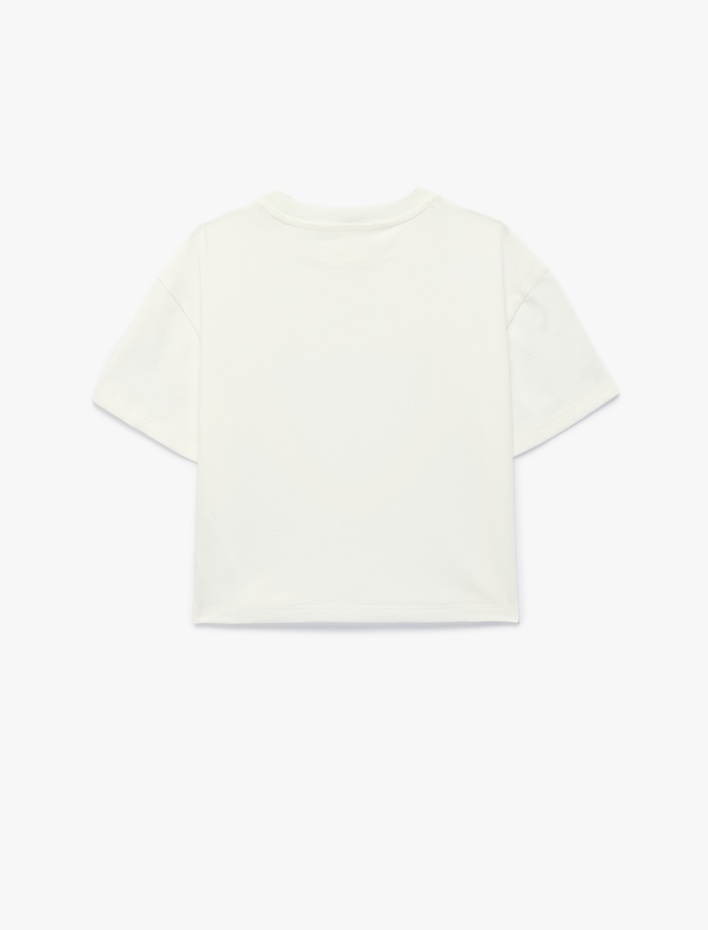 Kız Çocuk Fırfırlı Kalp Detaylı Kısa Kollu Bisiklet Yaka Pamuklu Tişört