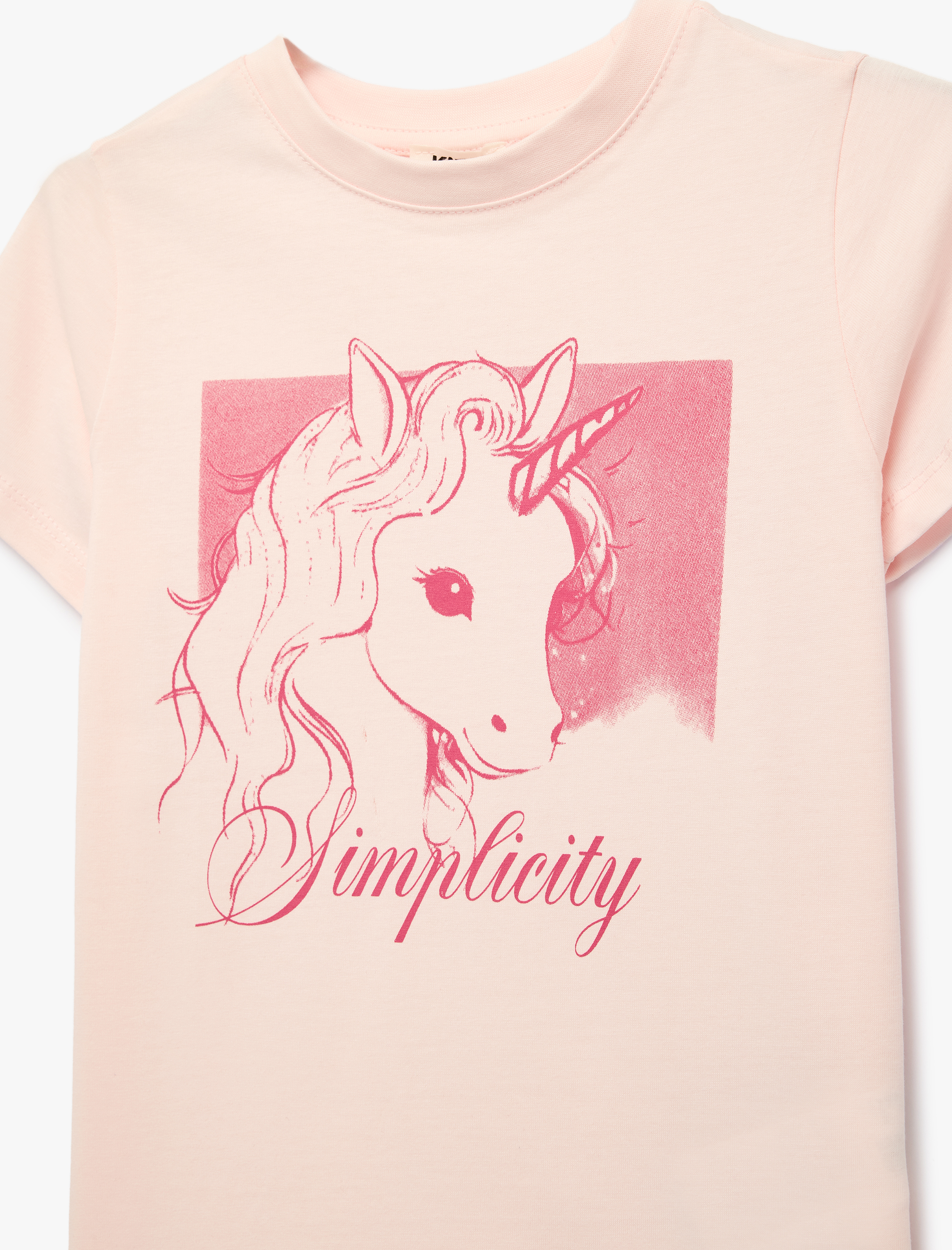  Kız Çocuk Pamuklu Bisiklet Yaka Unicorn Baskılı Kısa Kollu Tişört