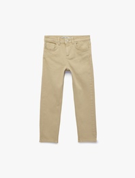 Pamuklu Cep Detaylı Düz Paça Denim Pantolon