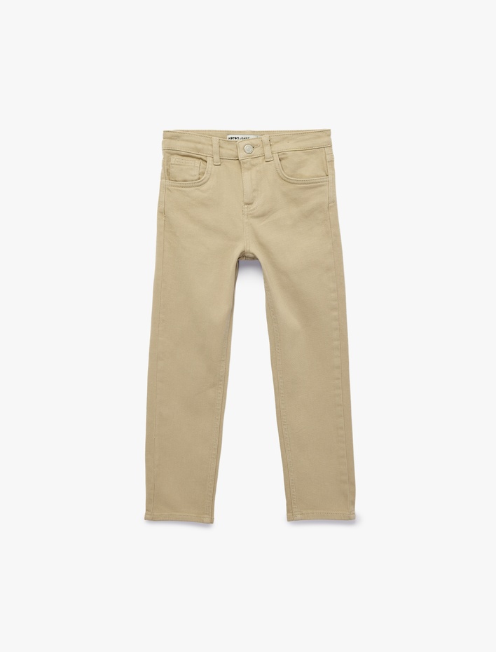 Erkek Çocuk Pamuklu Cep Detaylı Düz Paça Denim Pantolon