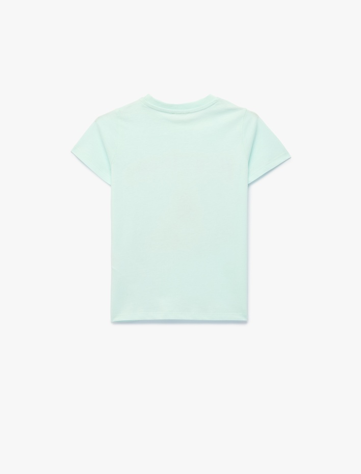 Kız Çocuk Bisiklet Yaka Kısa Kollu Pamuklu Baskılı Tişört