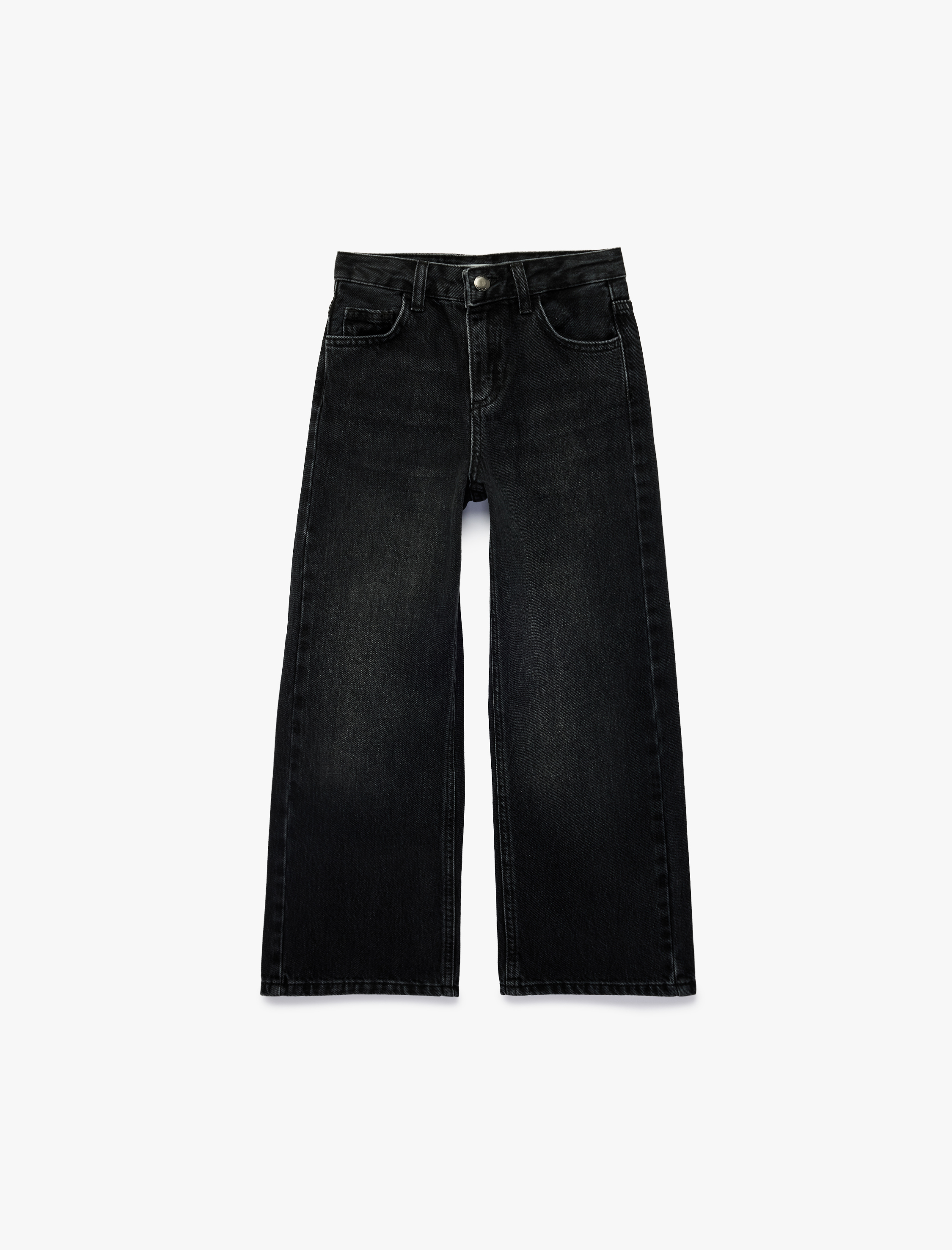  Kız Çocuk Pamuklu Kanat İşleme Detaylı Geniş Paça Denim Pantolon