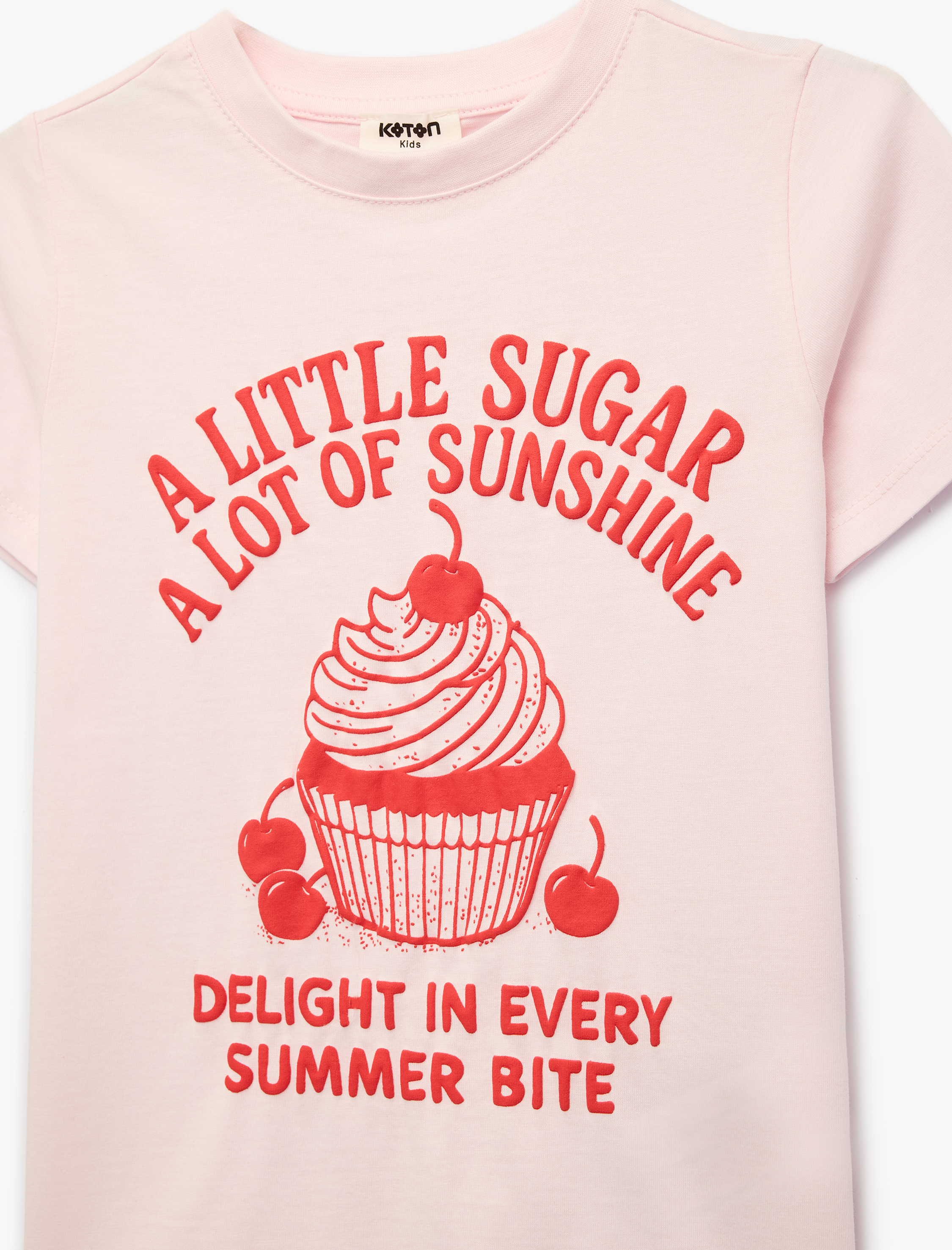  Kız Çocuk Bisiklet Yaka Kısa Kollu Pamuklu Baskılı Tişört