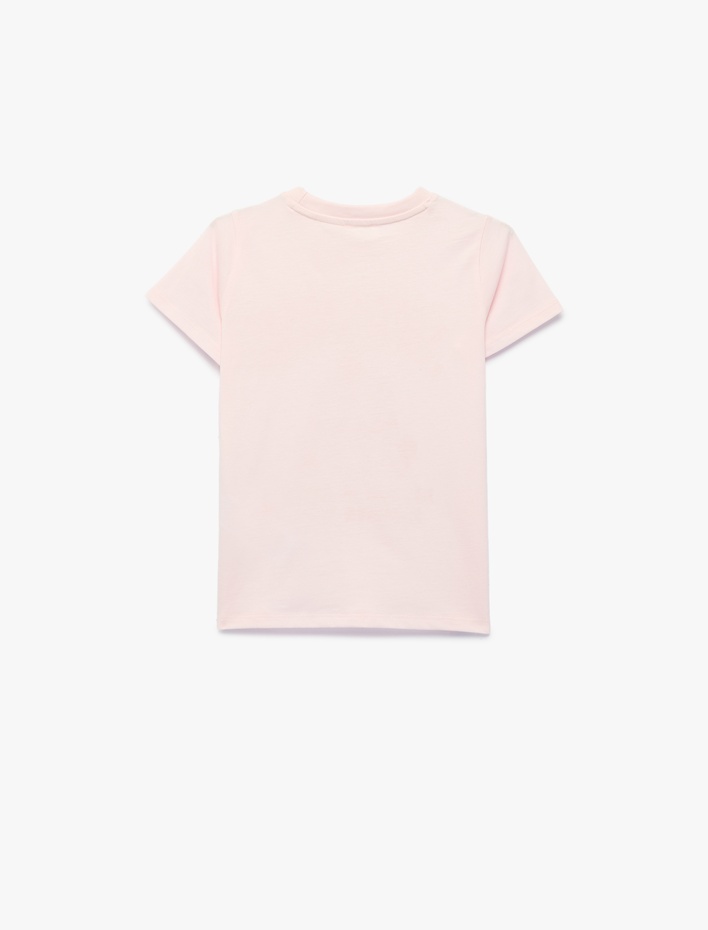 Kız Çocuk Bisiklet Yaka Kısa Kollu Pamuklu Baskılı Tişört