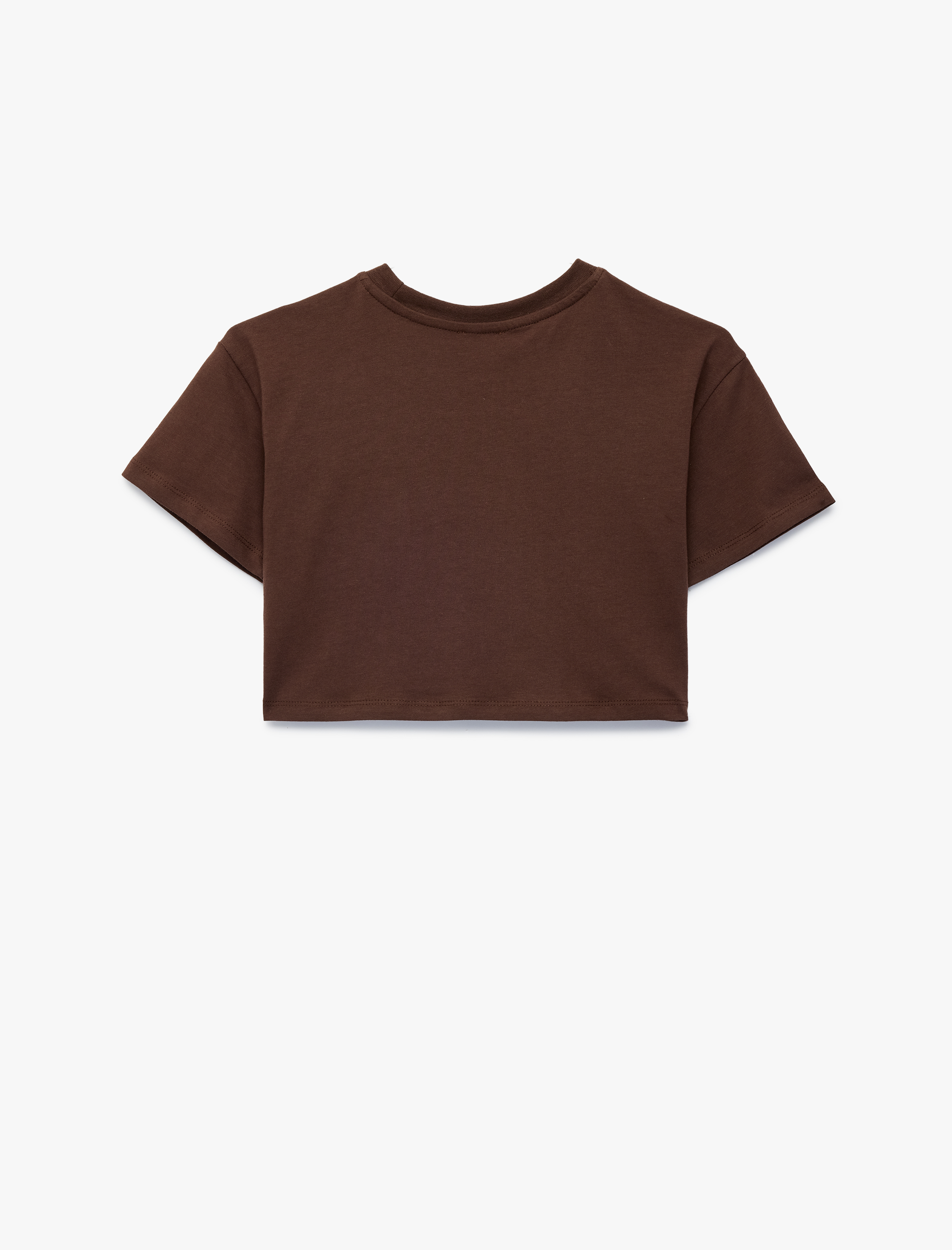  Kız Çocuk Baskılı Taş Detaylı Kısa Kollu Bisiklet Yaka Pamuklu Crop Tişört