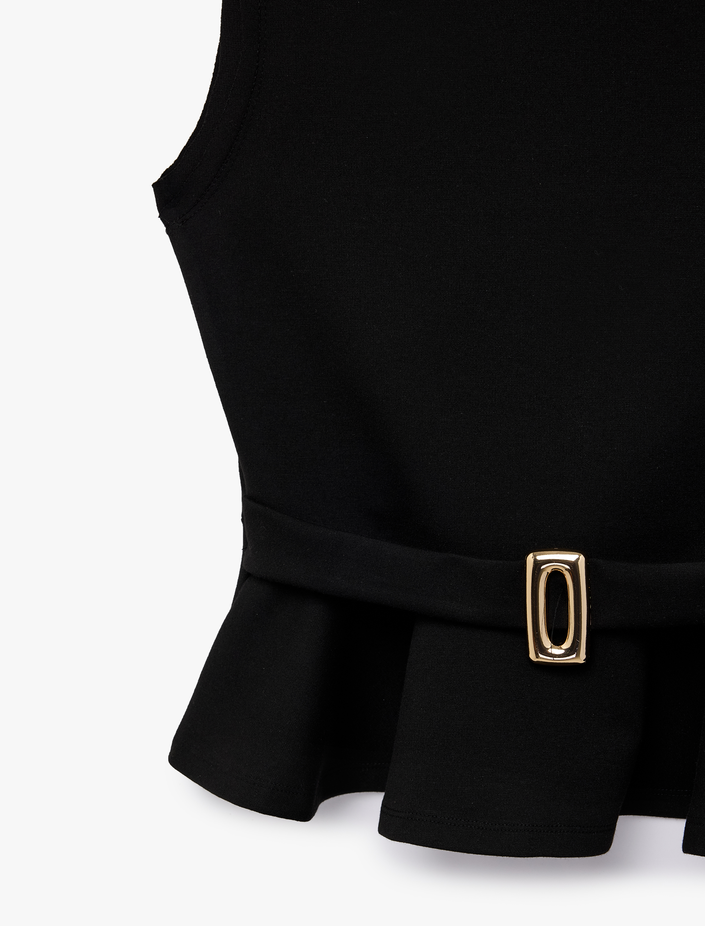   Slim Fit Kolsuz Bisiklet Yaka Kemerli Peplum Bluz