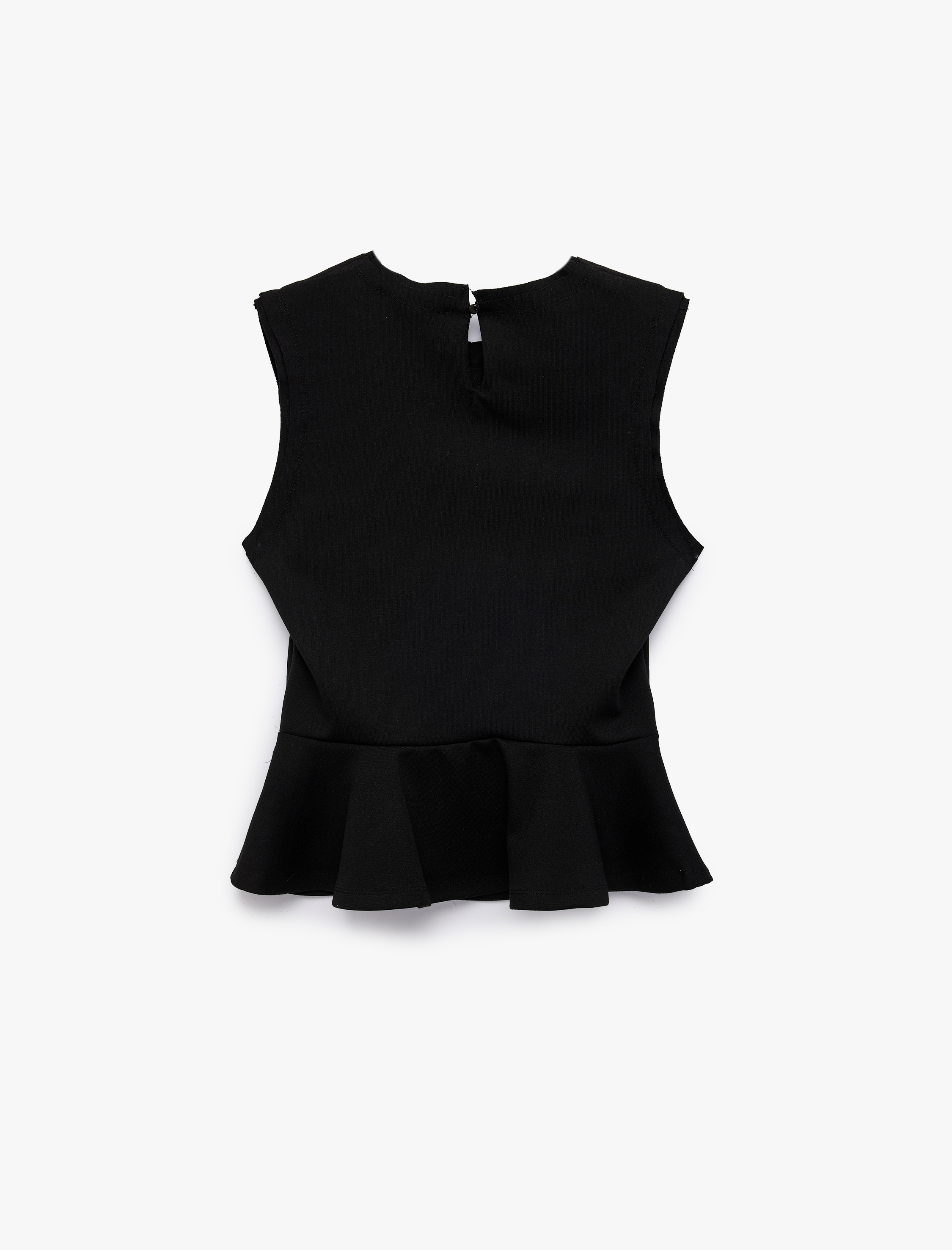   Slim Fit Kolsuz Bisiklet Yaka Kemerli Peplum Bluz