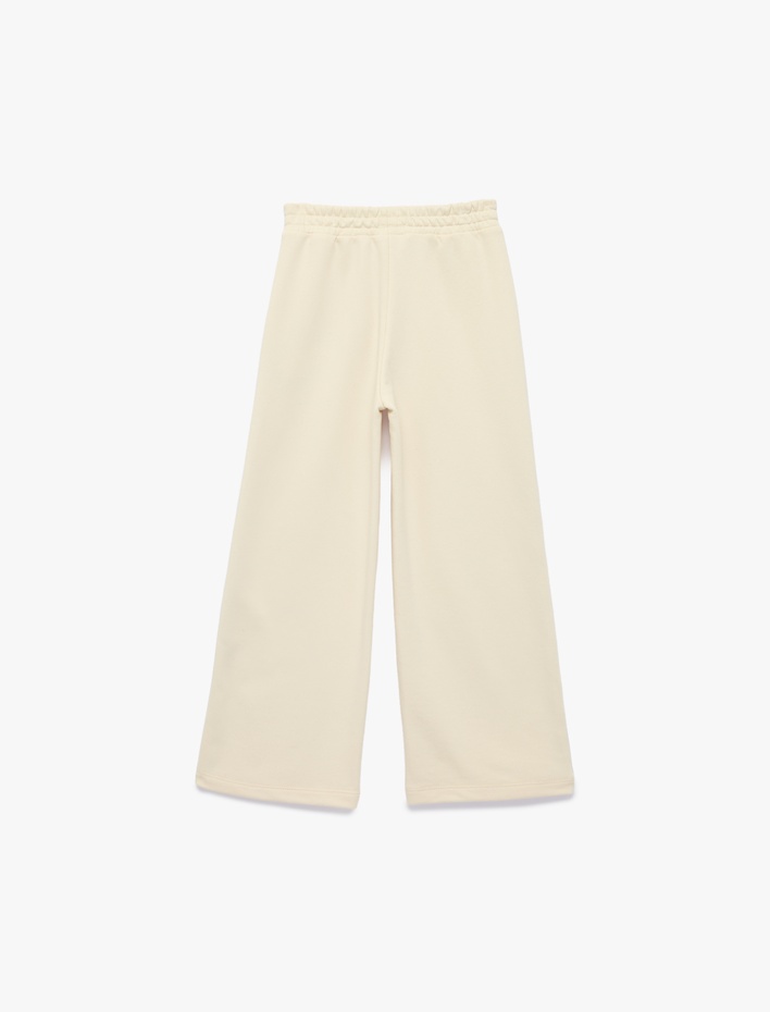 Kız Çocuk Beli Lastikli İşleme Detaylı Geniş Paça Eşofman Altı