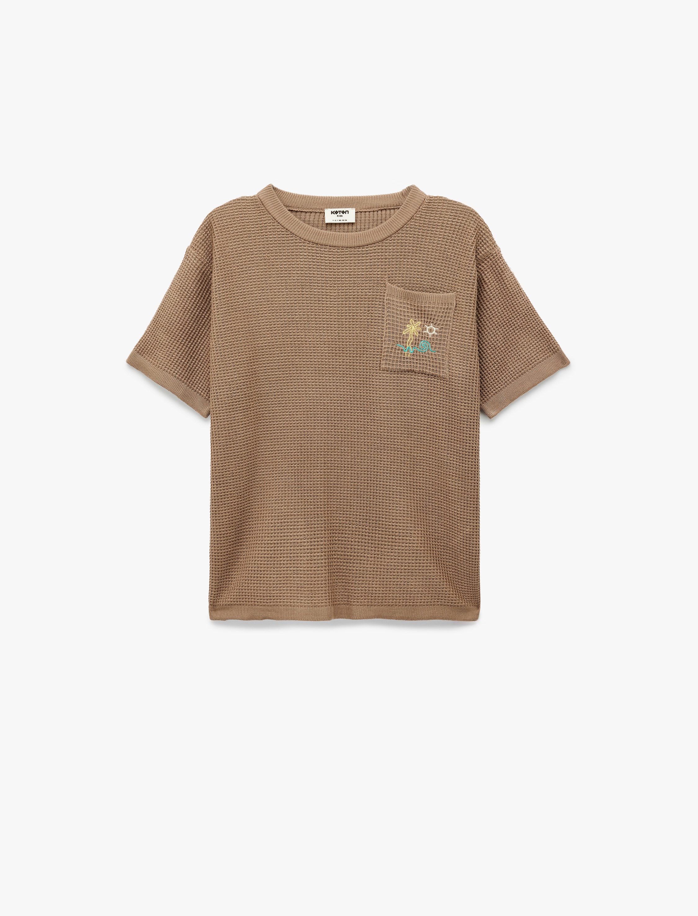  Erkek Çocuk Bisiklet Yaka Kısa Kollu Nakış Detaylı Cepli Viskon Triko Tişört