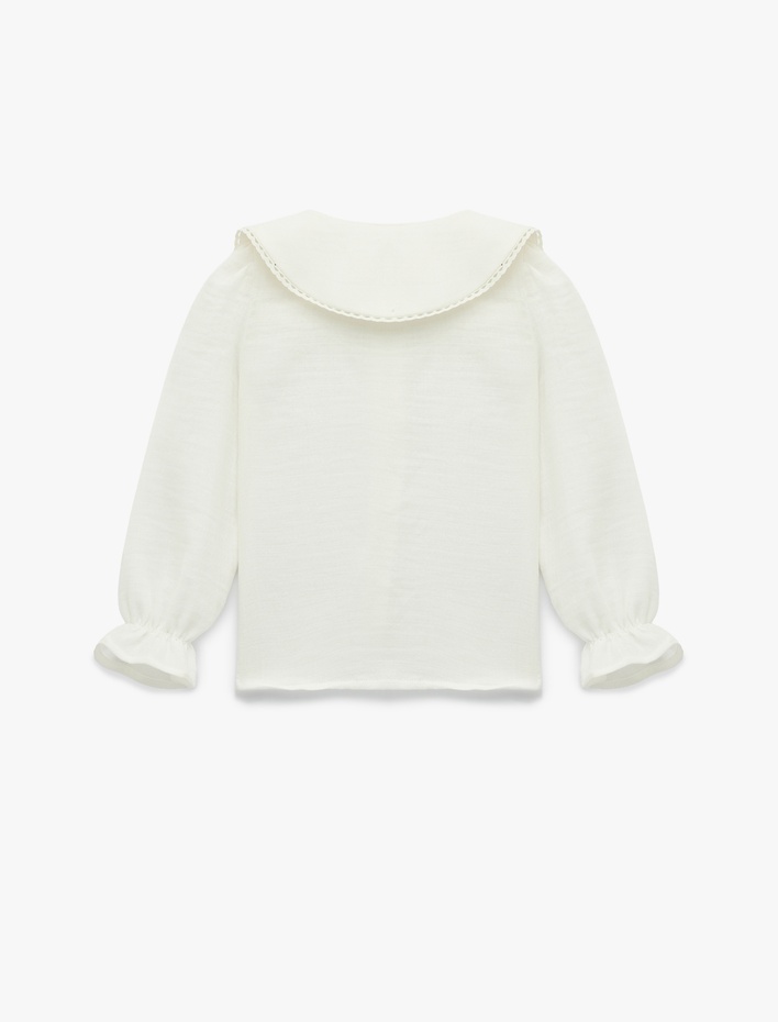 Kız Bebek Çiçek İşlemeli Düğmeli Uzun Kollu Pamuklu Bebe Yaka Gömlek