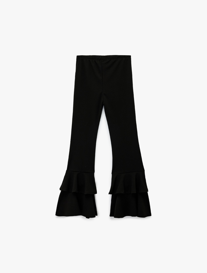 Kız Çocuk Beli Lastikli Fırfır Detaylı İspanyol Paça Pantolon