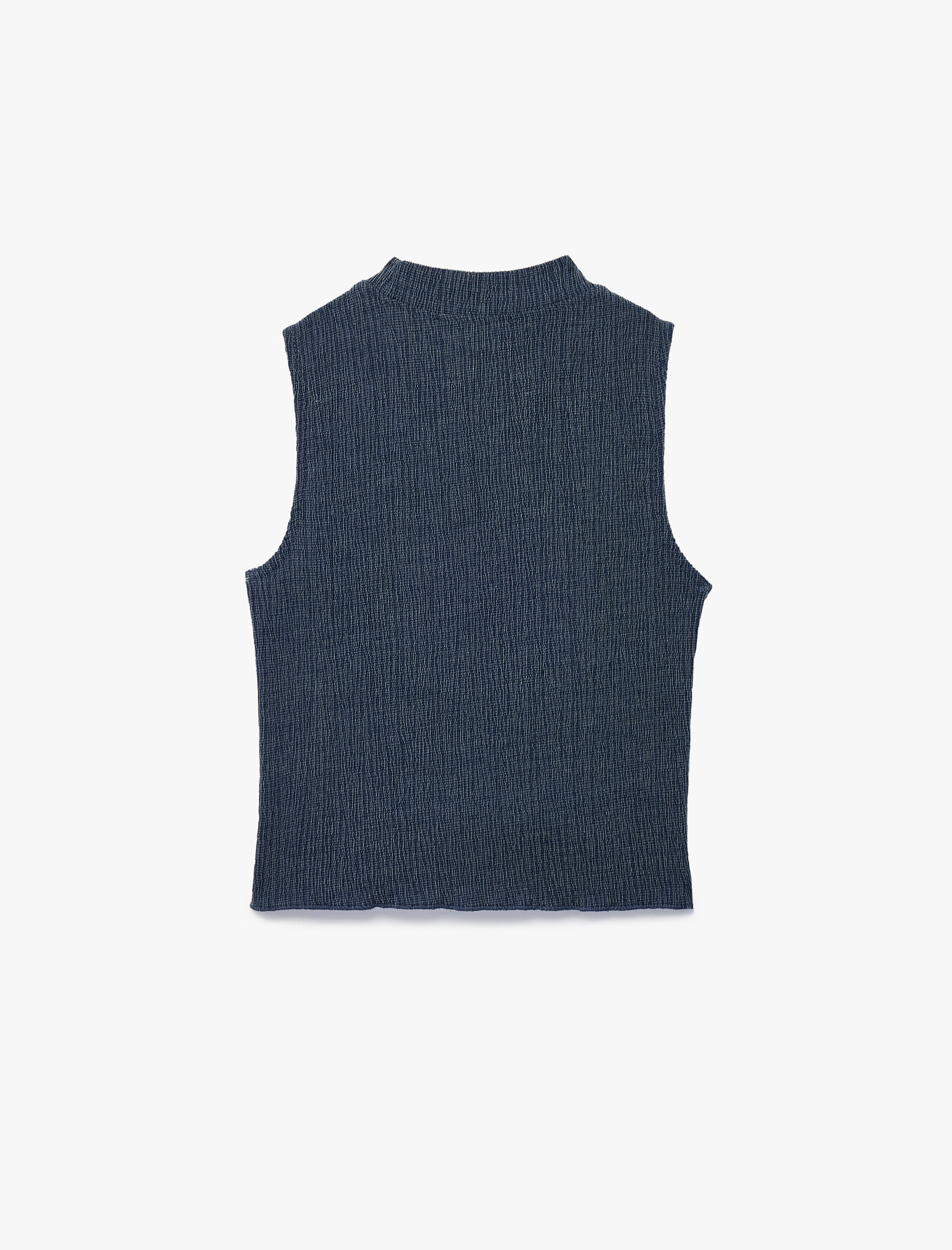   Bisiklet Yaka Slim Fit Bürümcük Kolsuz Bluz