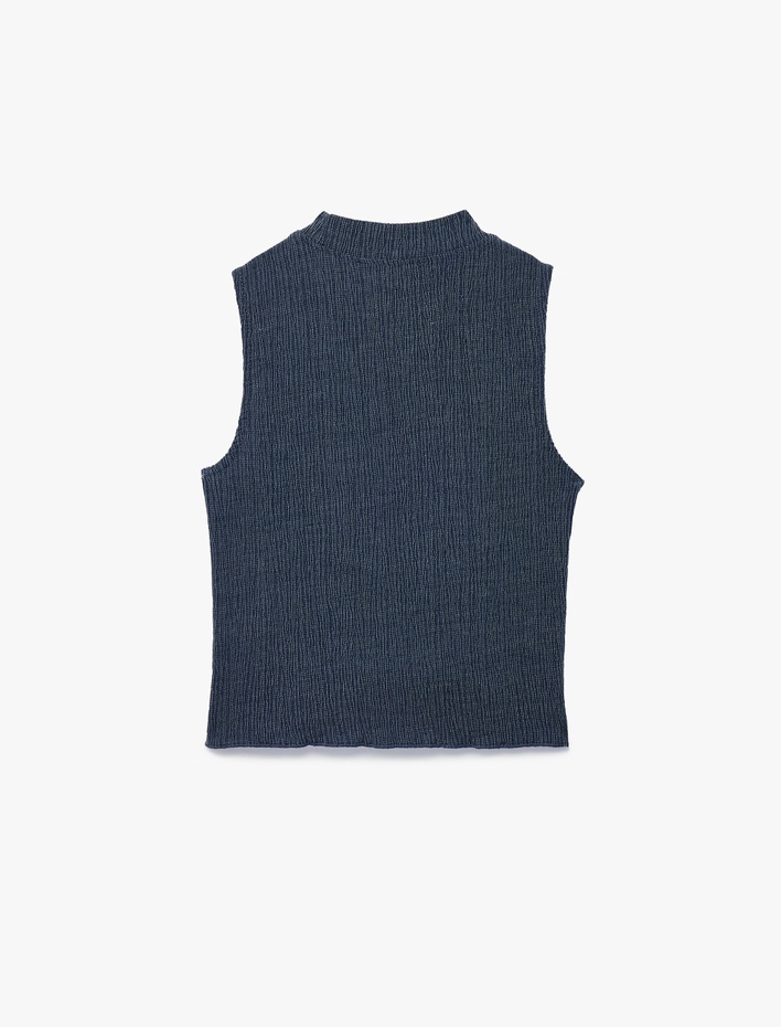  Bisiklet Yaka Slim Fit Bürümcük Kolsuz Bluz