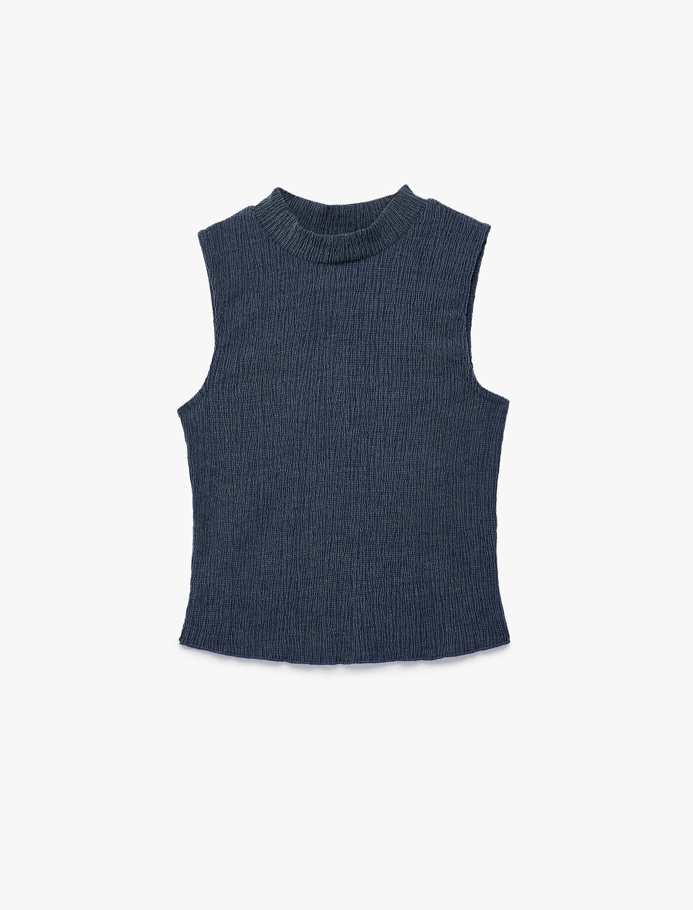   Bisiklet Yaka Slim Fit Bürümcük Kolsuz Bluz