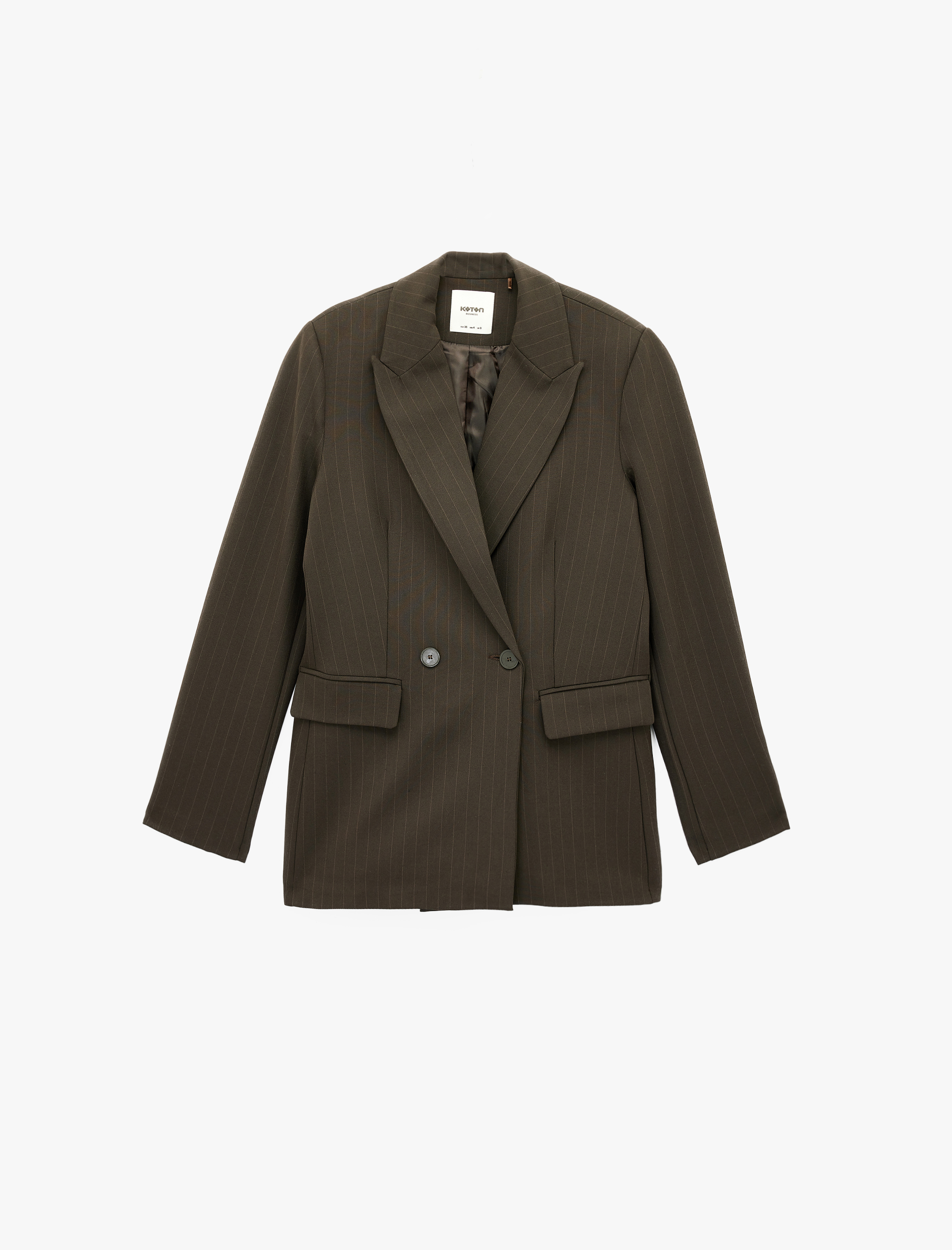   Düğmeli Cepli Uzun Kollu Viskon Karışımlı Kruvaze Yaka Blazer Ceket