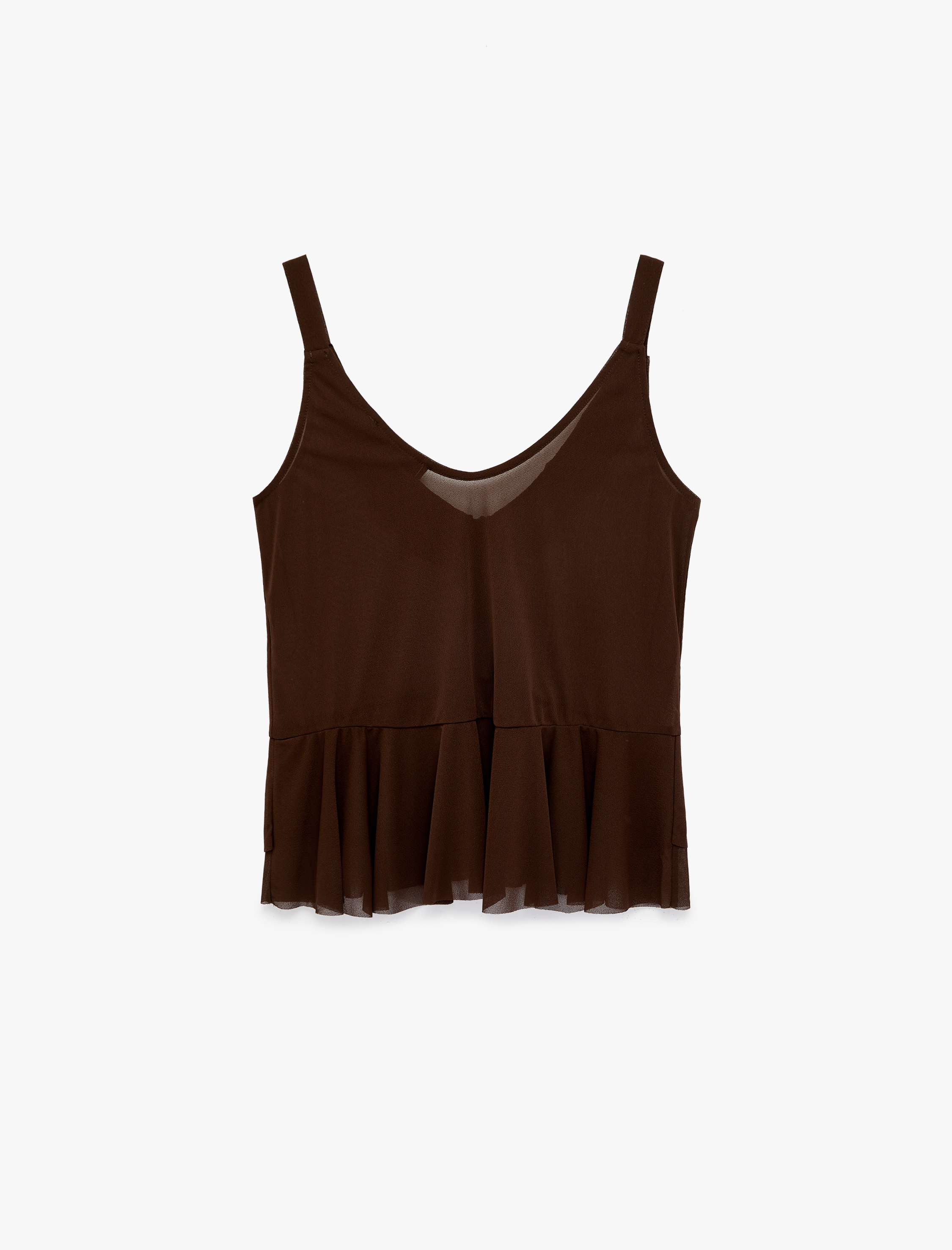   Volan Detaylı V Yaka Fırfırlı Askılı Bluz