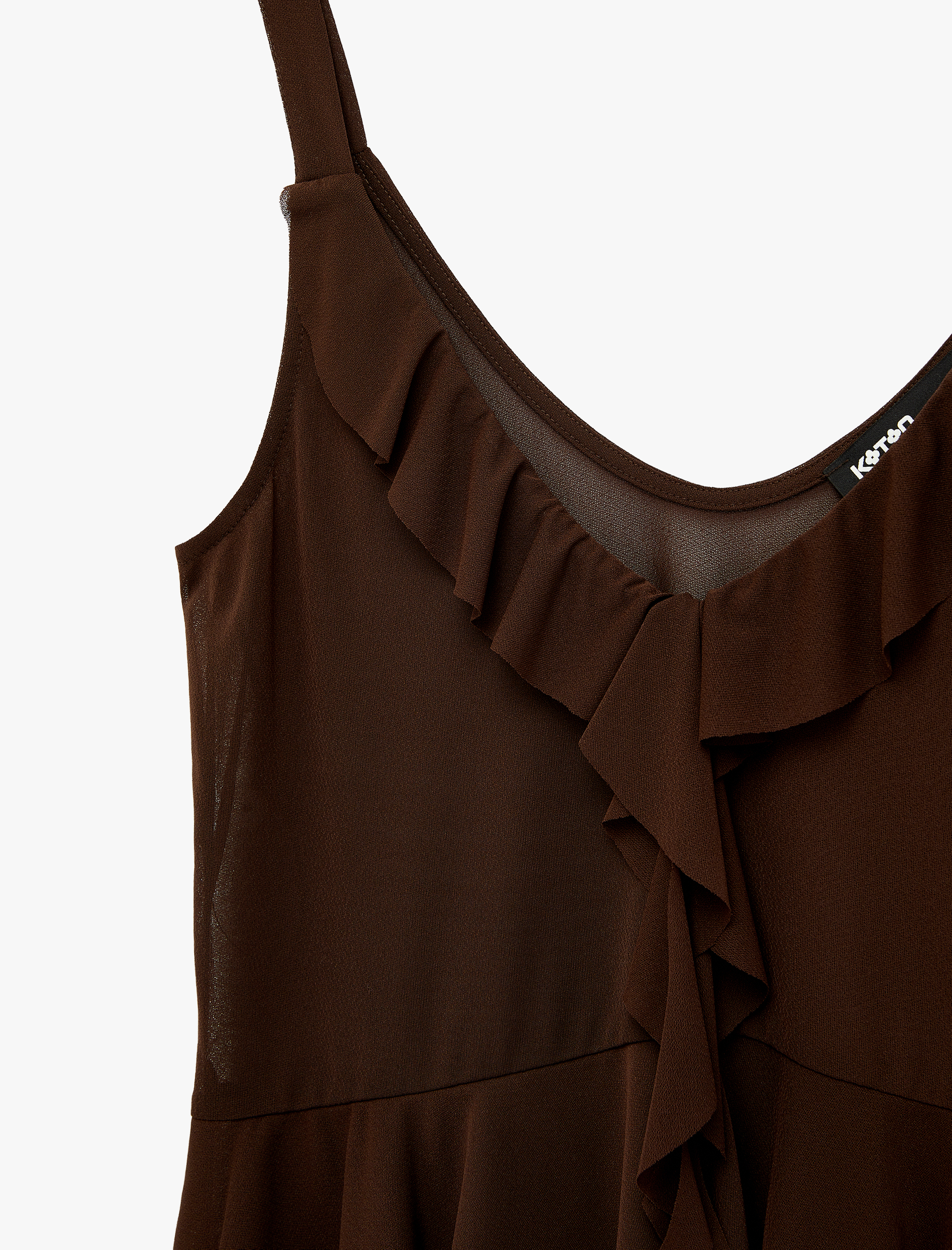   Volan Detaylı V Yaka Fırfırlı Askılı Bluz