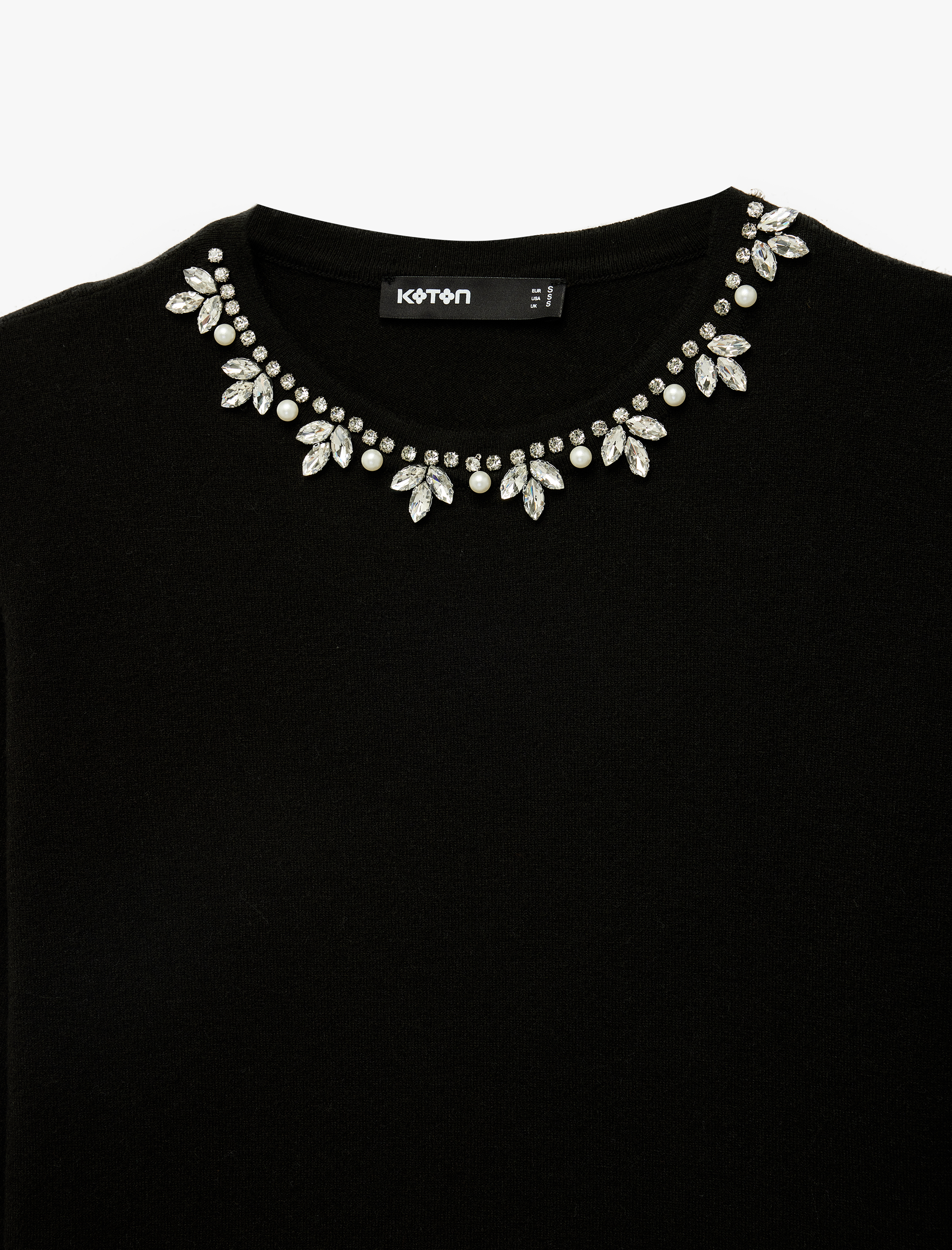   Uzun Kollu Bisiklet Yaka Taş Detaylı Triko Kazak