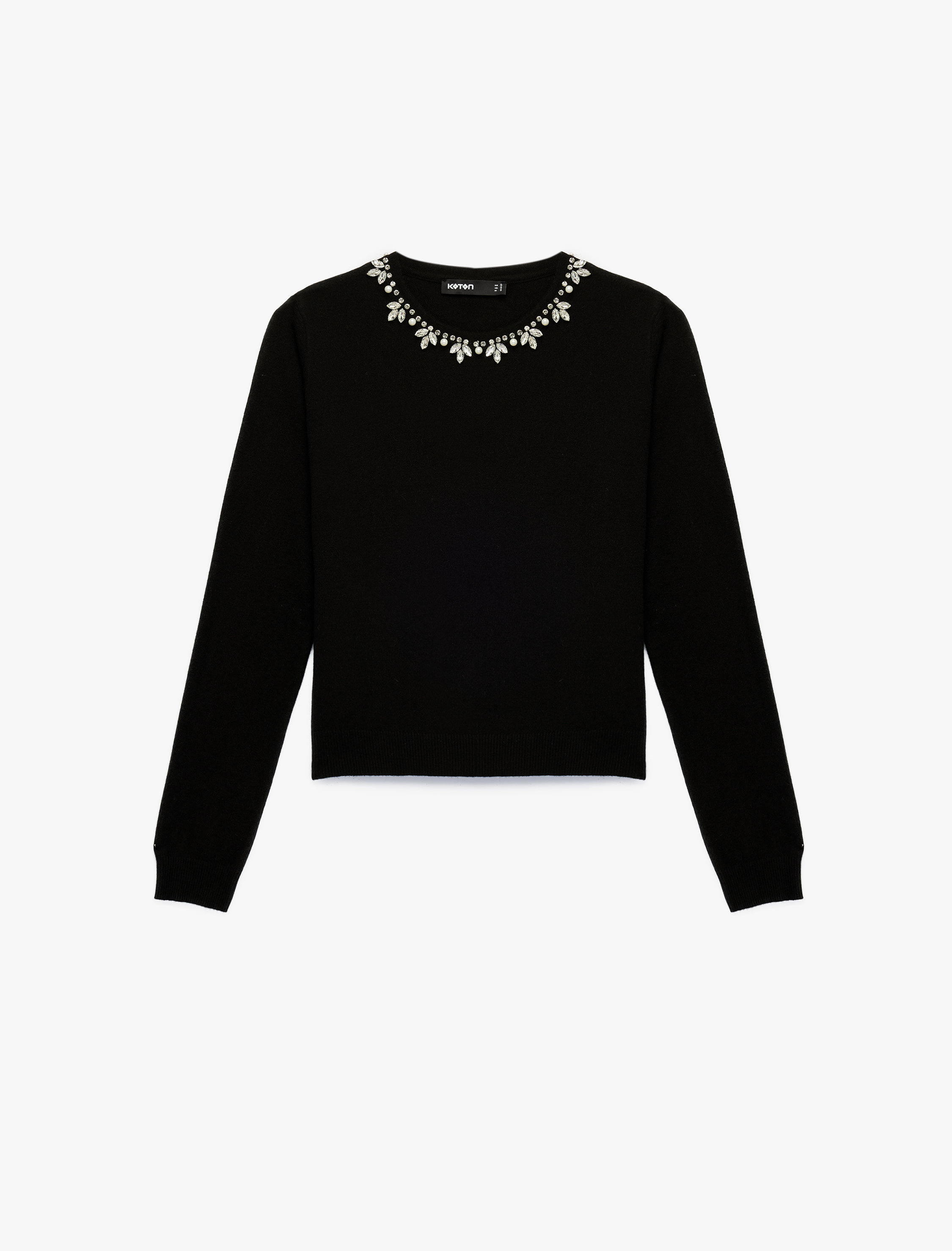   Uzun Kollu Bisiklet Yaka Taş Detaylı Triko Kazak